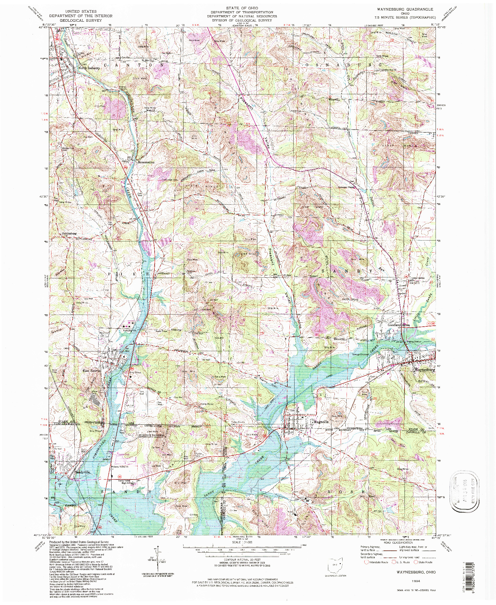 USGS 1:24000-SCALE QUADRANGLE FOR WAYNESBURG, OH 1994