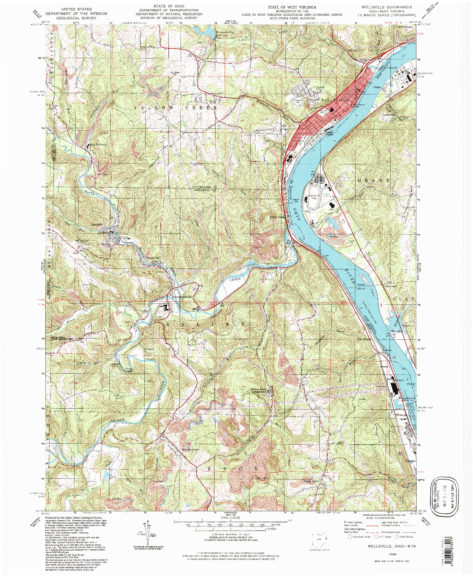 USGS 1:24000-SCALE QUADRANGLE FOR WELLSVILLE, OH 1994