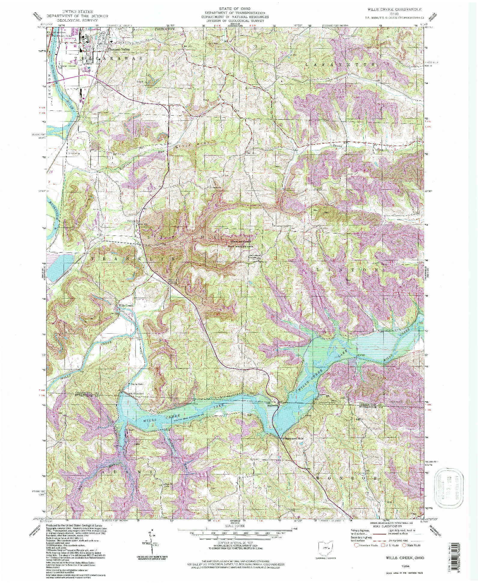 USGS 1:24000-SCALE QUADRANGLE FOR WILLS CREEK, OH 1994