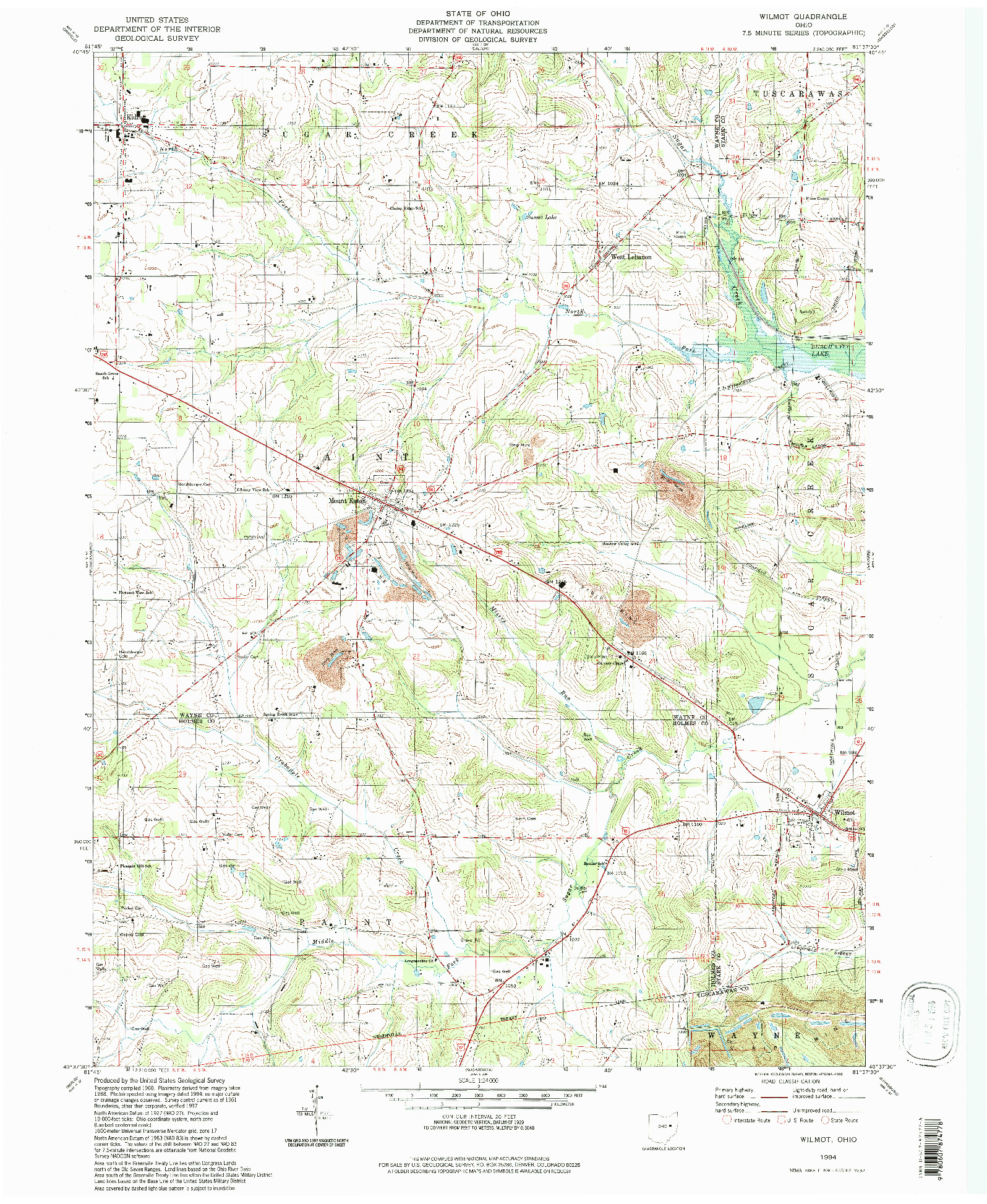 USGS 1:24000-SCALE QUADRANGLE FOR WILMOT, OH 1994