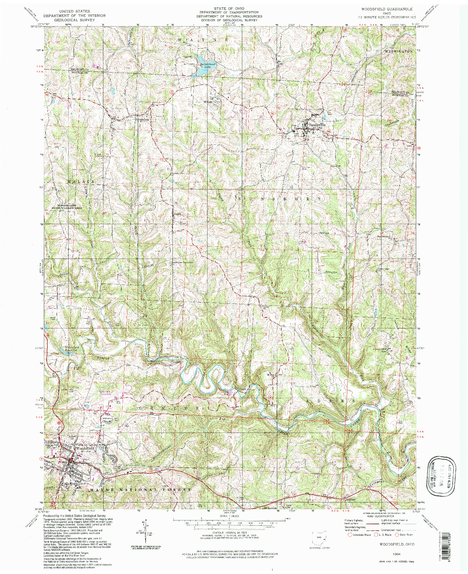 USGS 1:24000-SCALE QUADRANGLE FOR WOODSFIELD, OH 1994