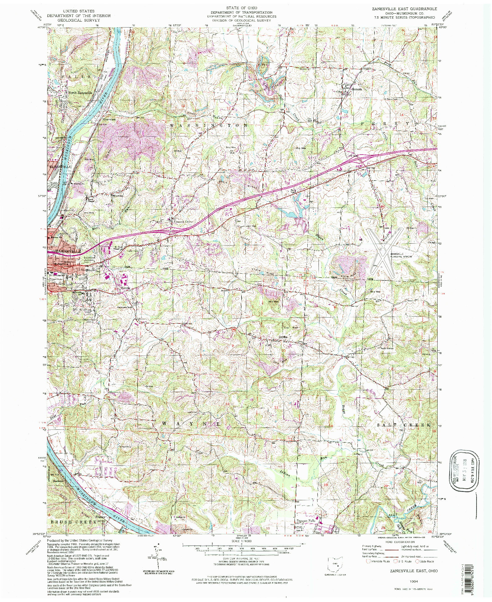 USGS 1:24000-SCALE QUADRANGLE FOR ZANESVILLE EAST, OH 1994