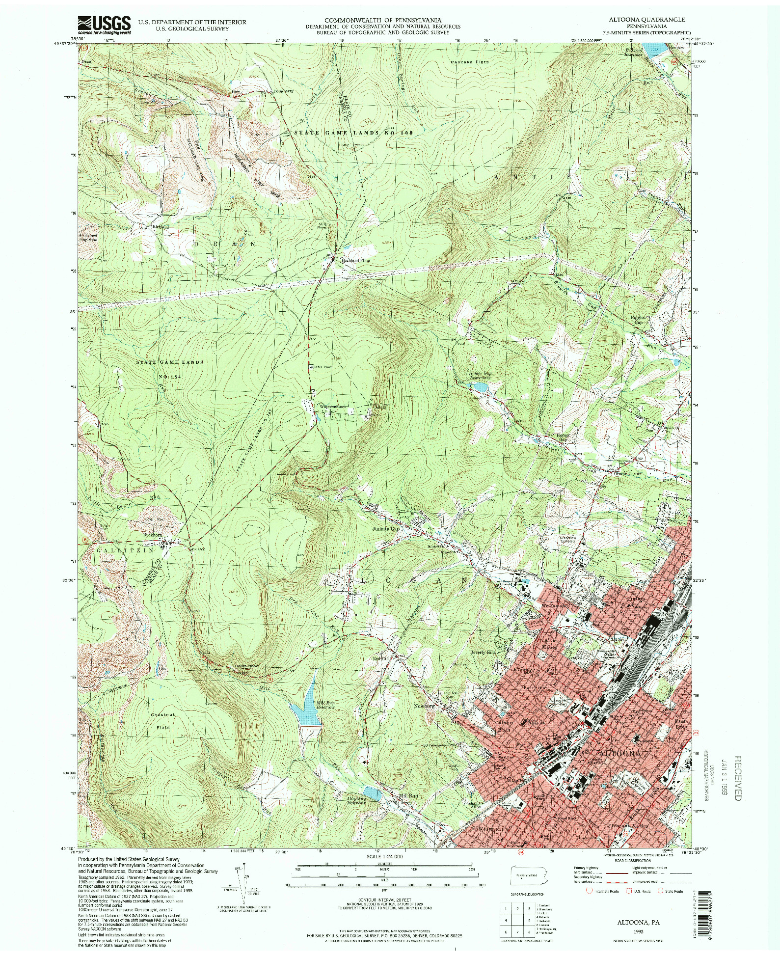 USGS 1:24000-SCALE QUADRANGLE FOR ALTOONA, PA 1993