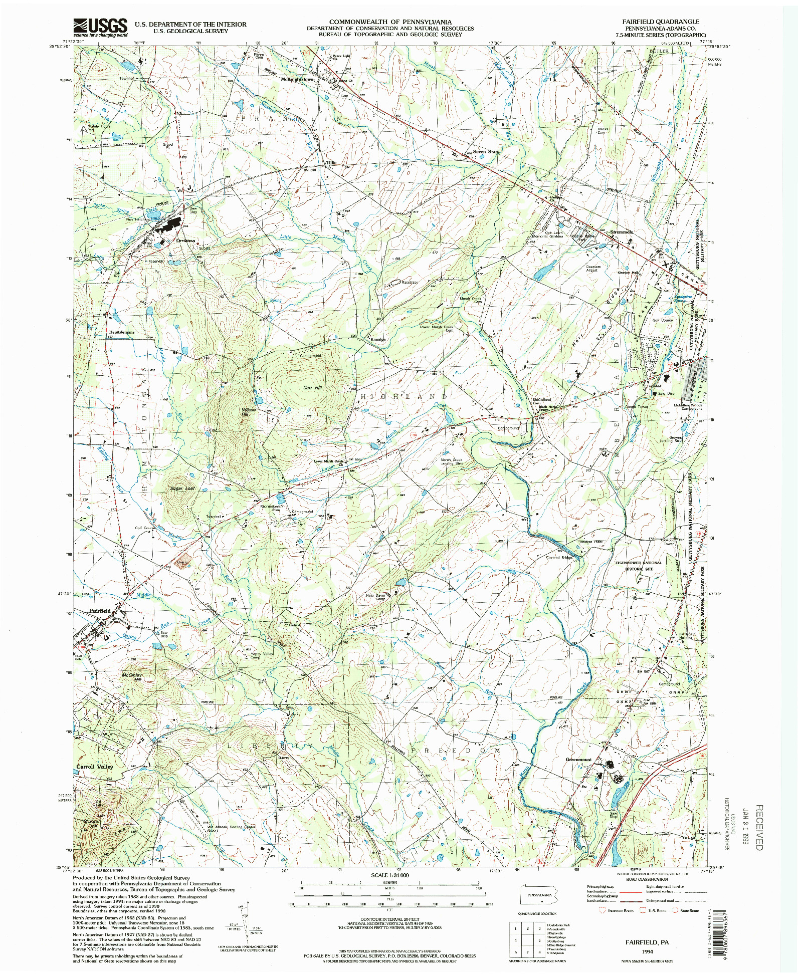 USGS 1:24000-SCALE QUADRANGLE FOR FAIRFIELD, PA 1994