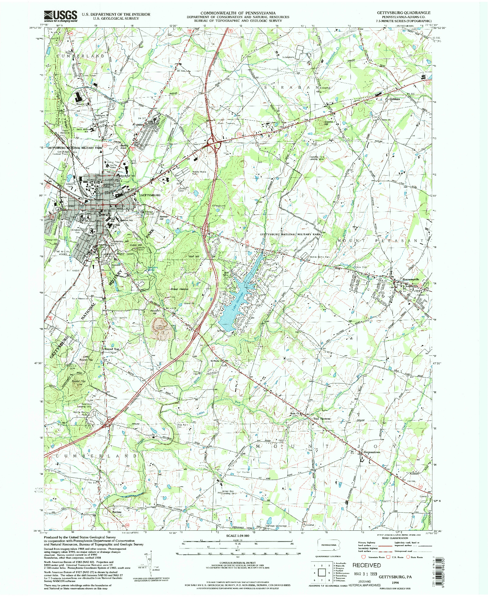 USGS 1:24000-SCALE QUADRANGLE FOR GETTYSBURG, PA 1994