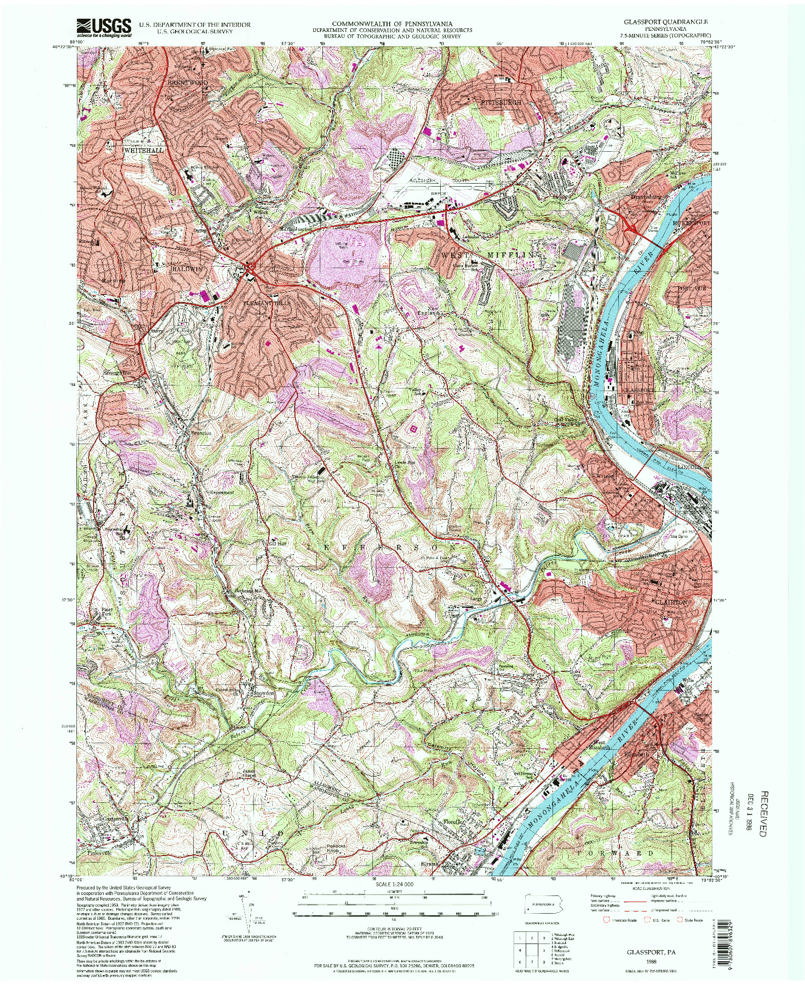 USGS 1:24000-SCALE QUADRANGLE FOR GLASSPORT, PA 1988