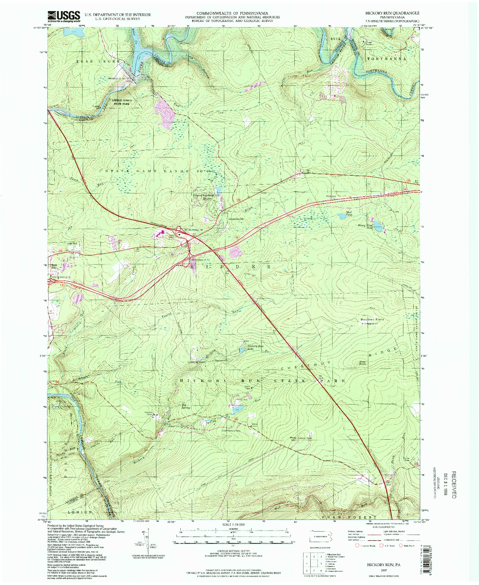 USGS 1:24000-SCALE QUADRANGLE FOR HICKORY RUN, PA 1997