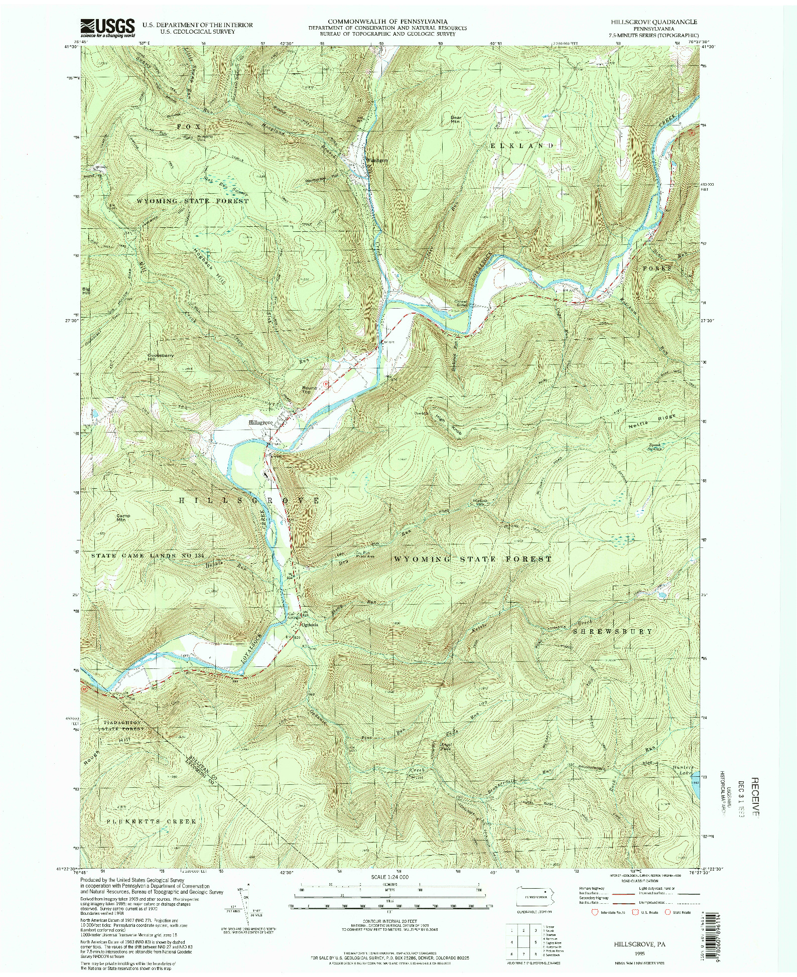 USGS 1:24000-SCALE QUADRANGLE FOR HILLSGROVE, PA 1995