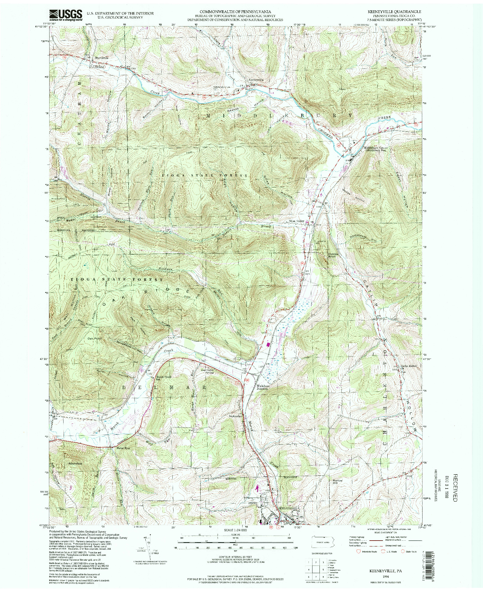 USGS 1:24000-SCALE QUADRANGLE FOR KEENEYVILLE, PA 1994