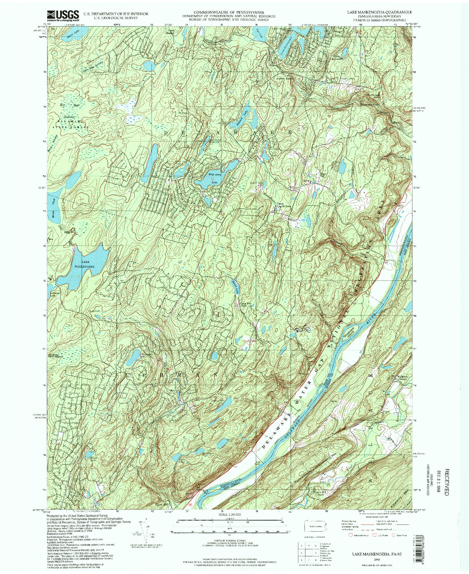 USGS 1:24000-SCALE QUADRANGLE FOR LAKE MASKENOZHA, PA 1995