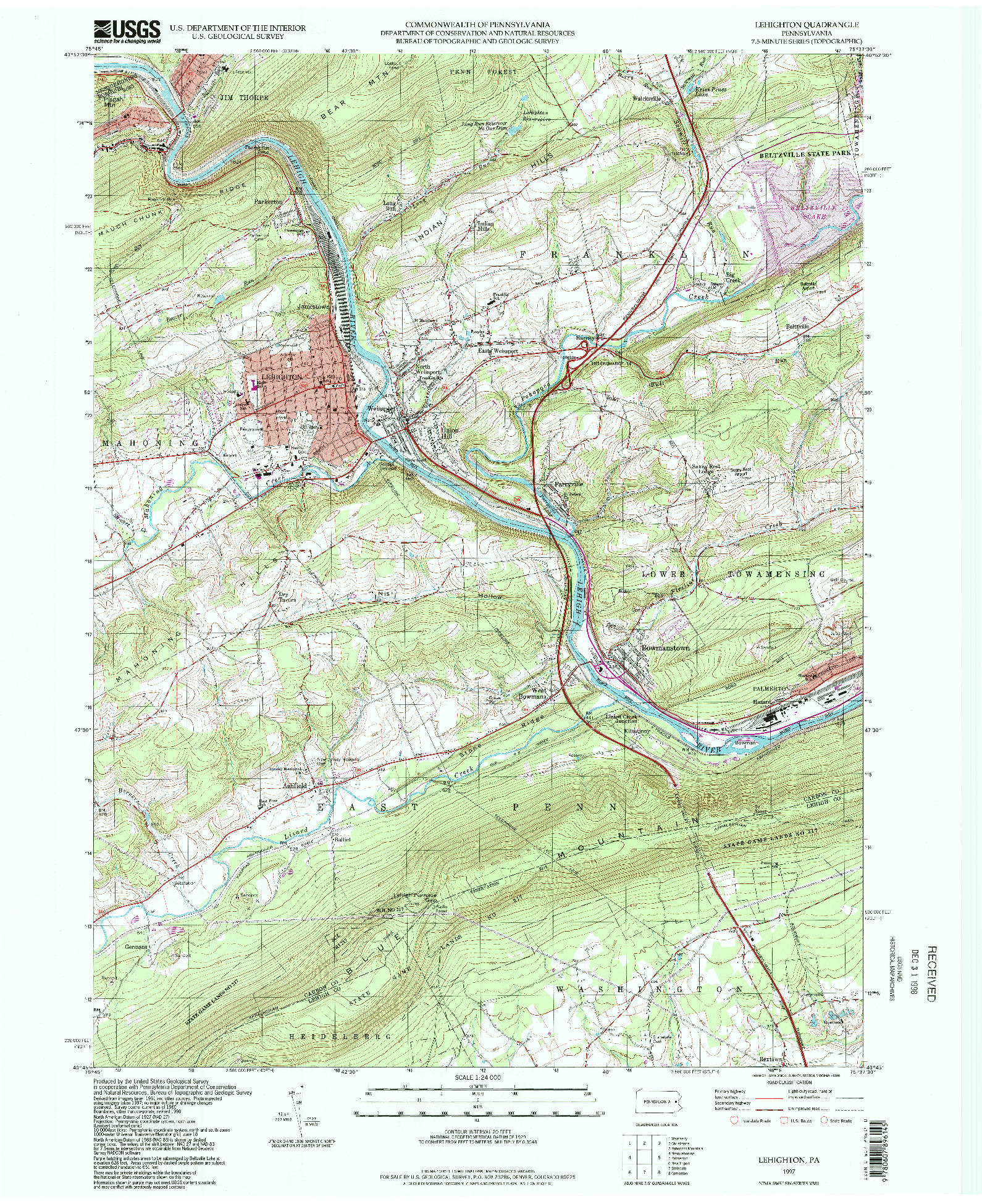 USGS 1:24000-SCALE QUADRANGLE FOR LEHIGHTON, PA 1997