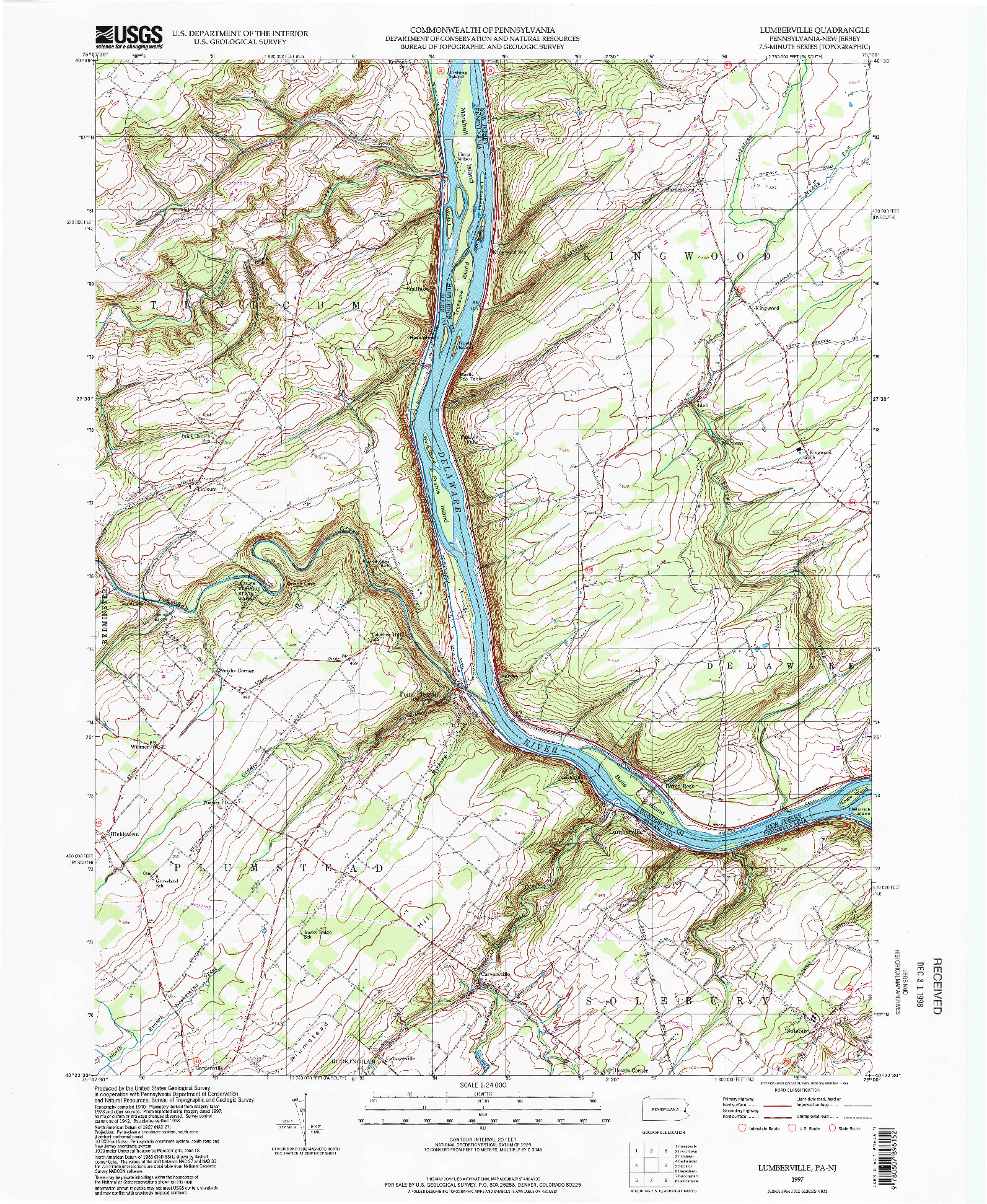 USGS 1:24000-SCALE QUADRANGLE FOR LUMBERVILLE, PA 1997