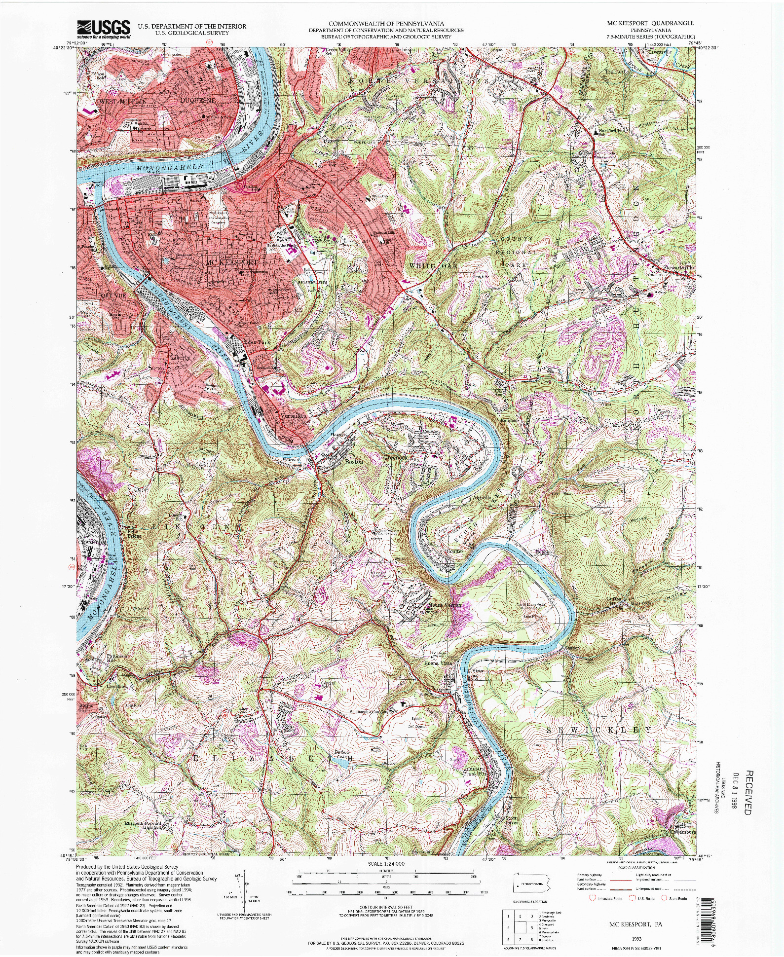 USGS 1:24000-SCALE QUADRANGLE FOR MC KEESPORT, PA 1993