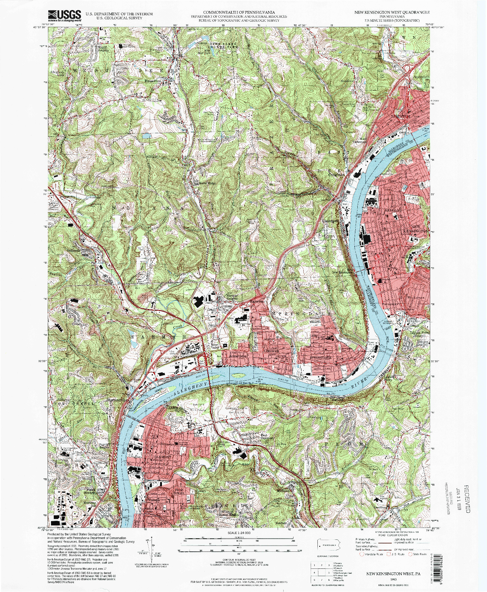 USGS 1:24000-SCALE QUADRANGLE FOR NEW KENSINGTON WEST, PA 1993