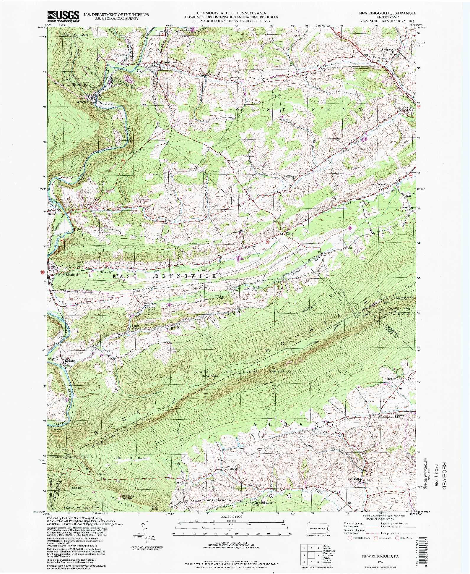 USGS 1:24000-SCALE QUADRANGLE FOR NEW RINGGOLD, PA 1997
