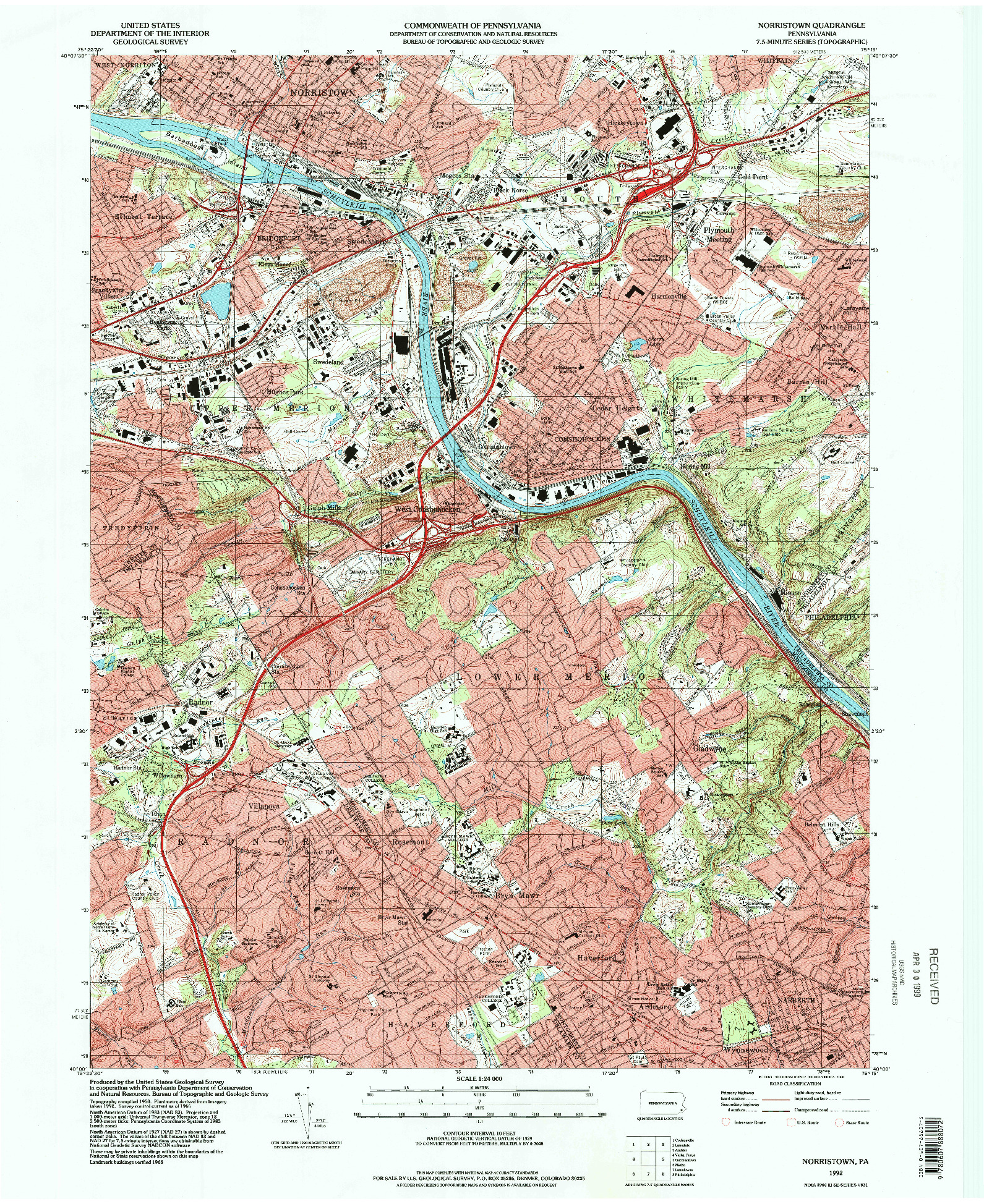USGS 1:24000-SCALE QUADRANGLE FOR NORRISTOWN, PA 1992