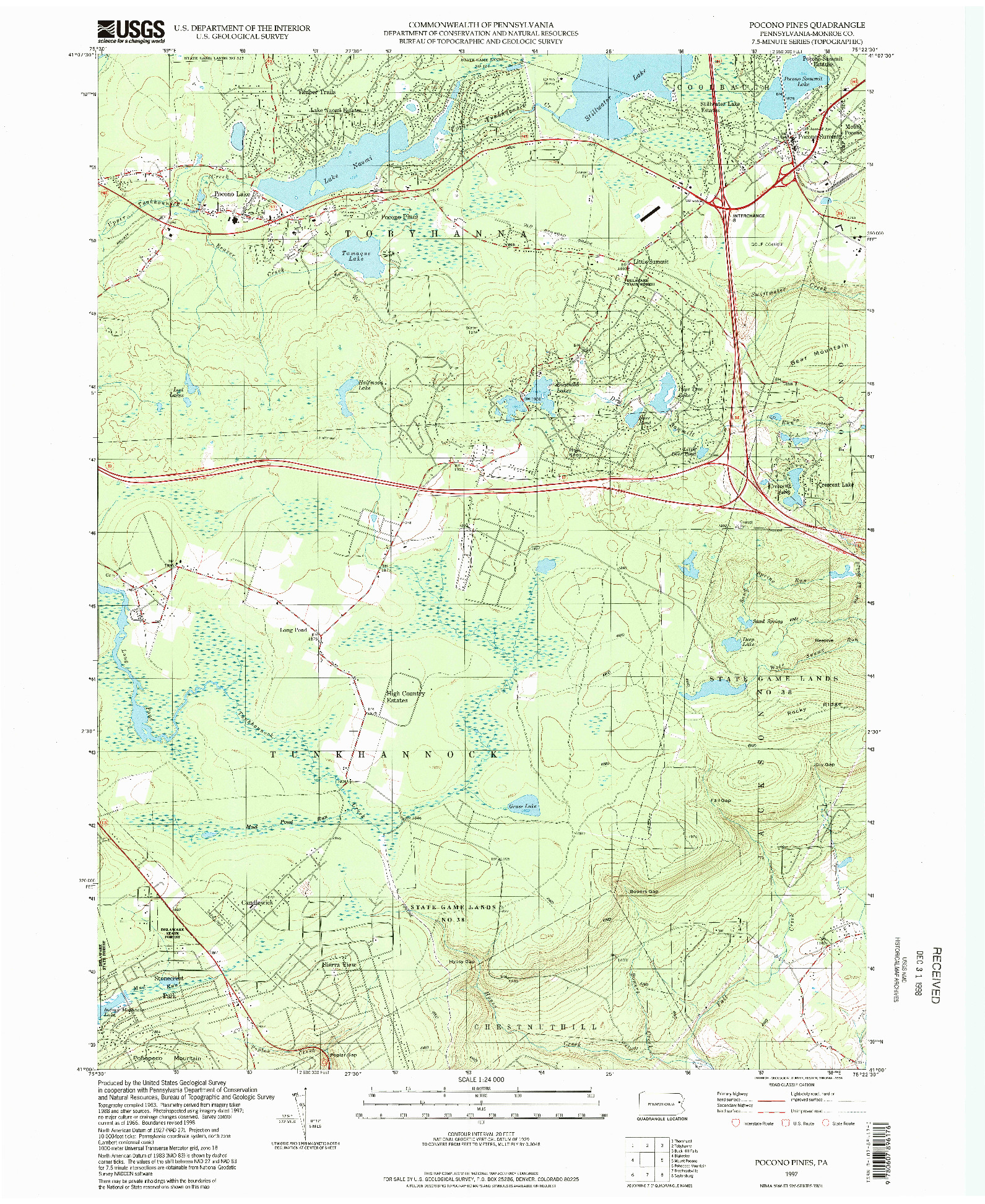 USGS 1:24000-SCALE QUADRANGLE FOR POCONO PINES, PA 1997