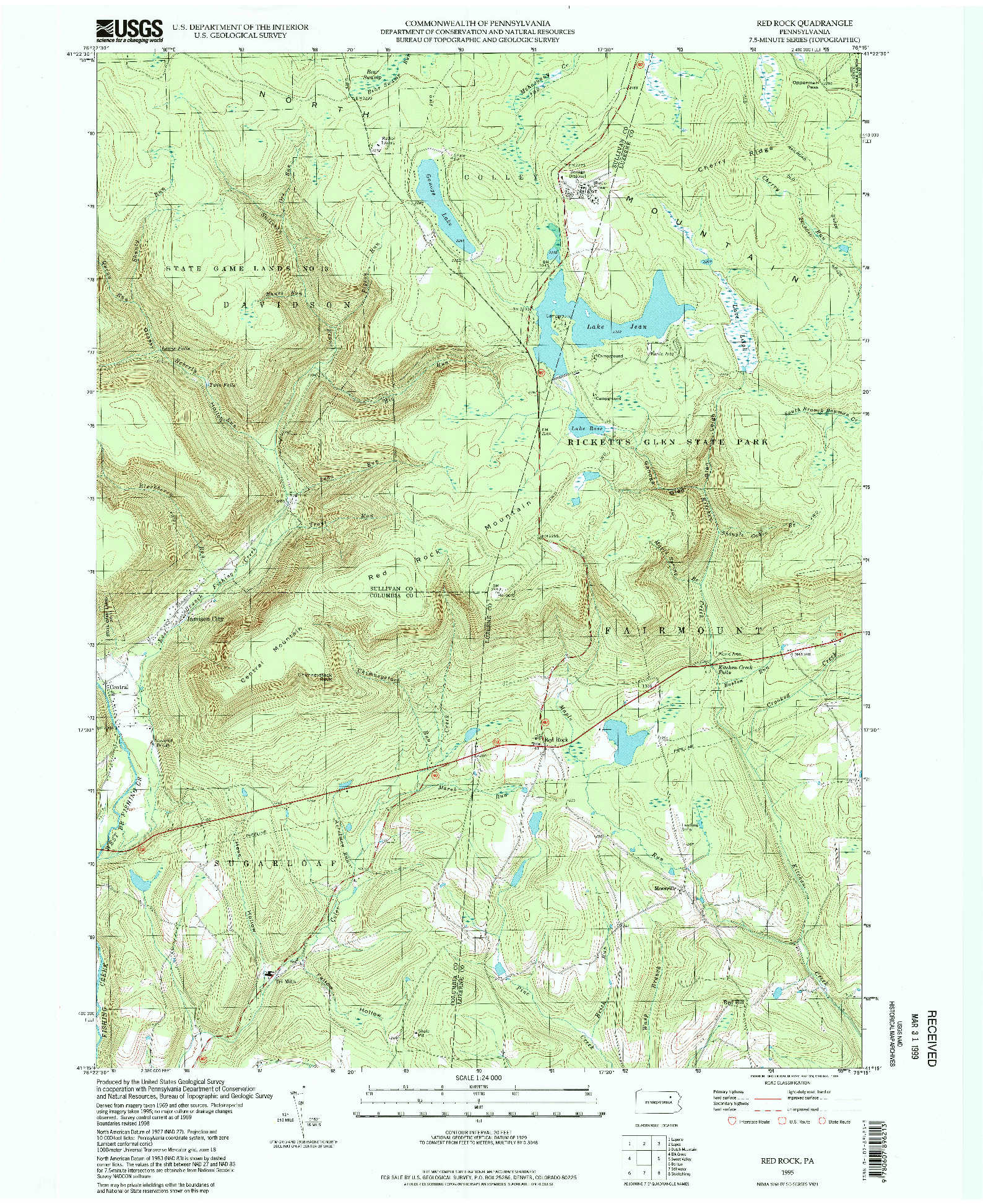 USGS 1:24000-SCALE QUADRANGLE FOR RED ROCK, PA 1995
