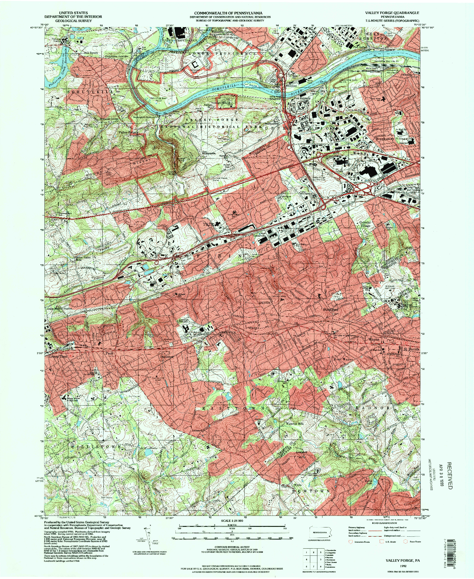 USGS 1:24000-SCALE QUADRANGLE FOR VALLEY FORGE, PA 1992