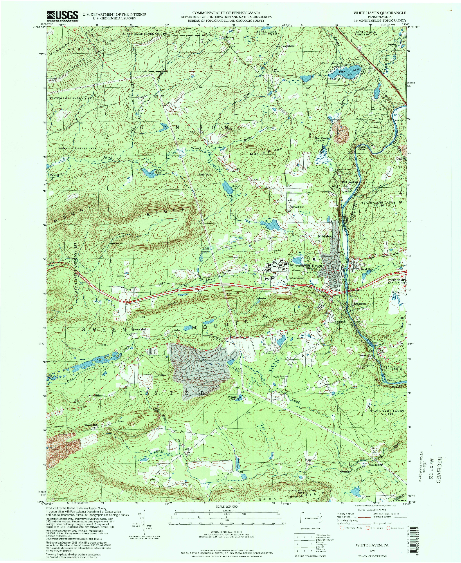 USGS 1:24000-SCALE QUADRANGLE FOR WHITE HAVEN, PA 1997