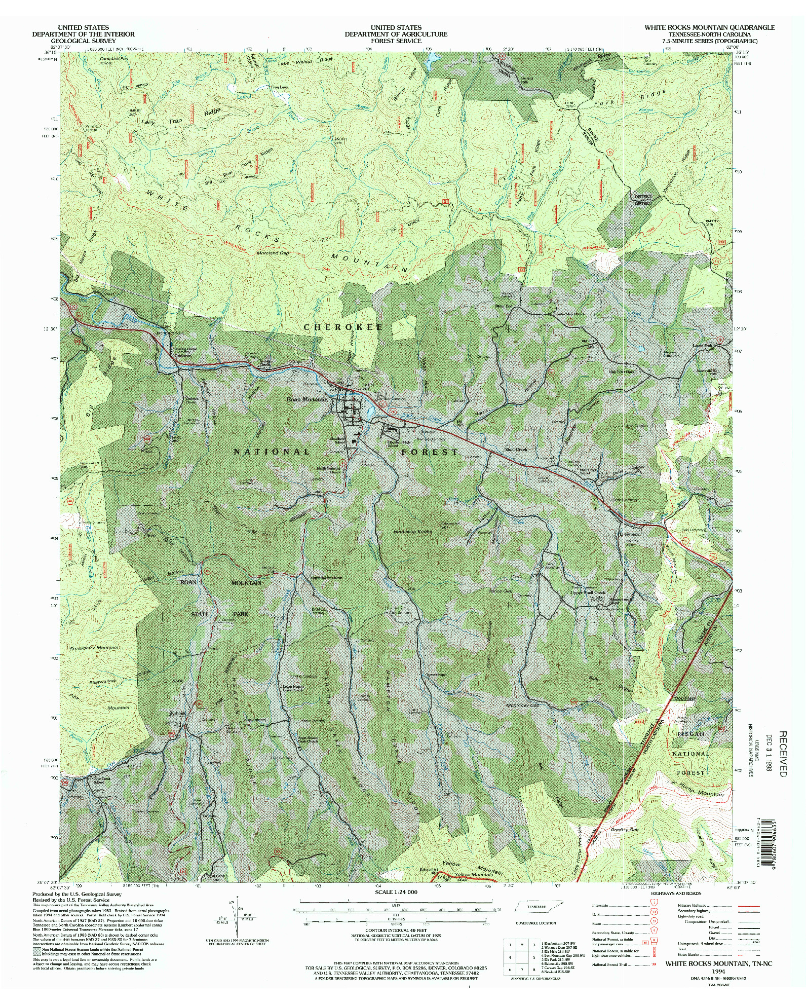 USGS 1:24000-SCALE QUADRANGLE FOR WHITE ROCKS MOUNTAIN, TN 1994