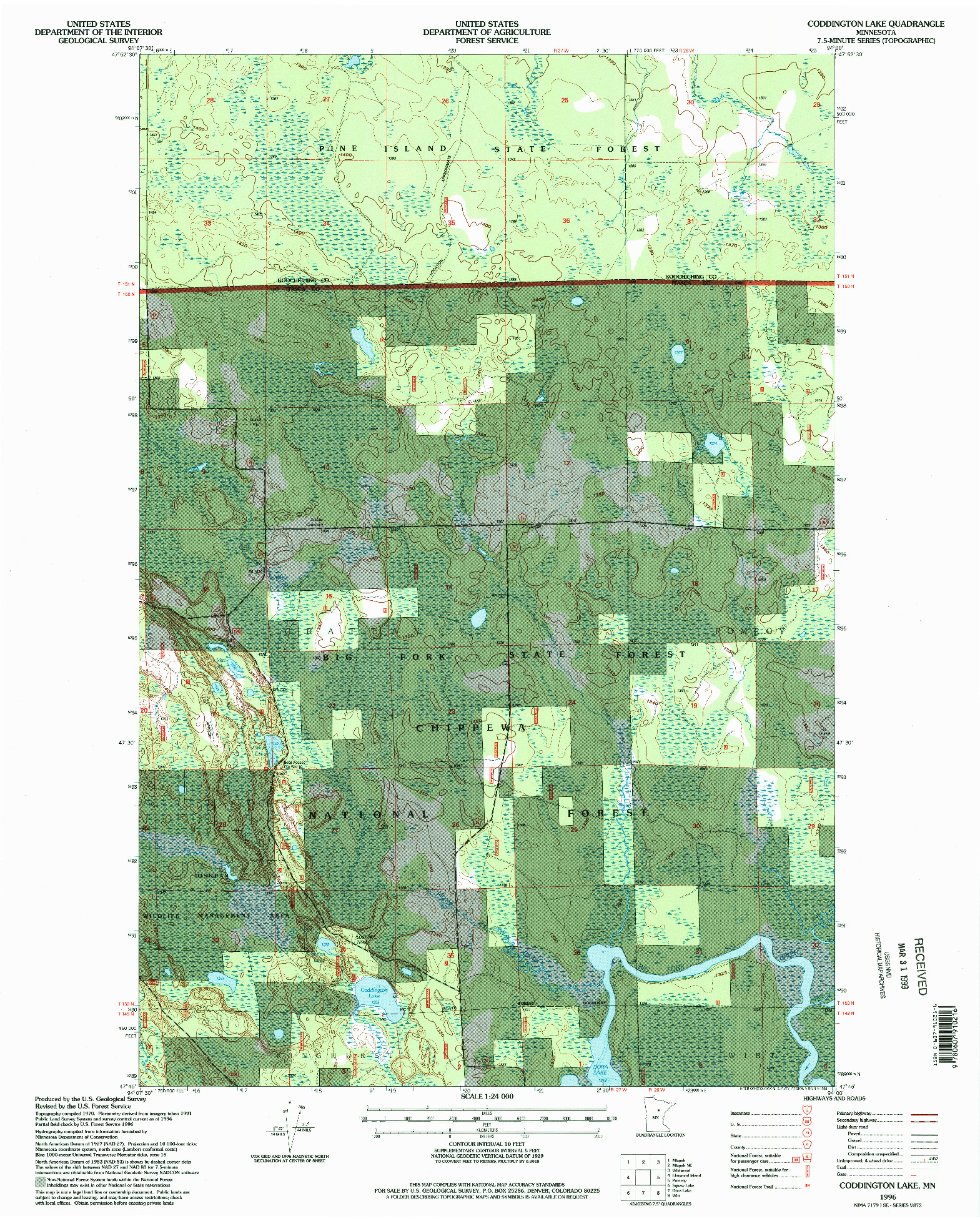 USGS 1:24000-SCALE QUADRANGLE FOR CODDINGTON LAKE, MN 1996