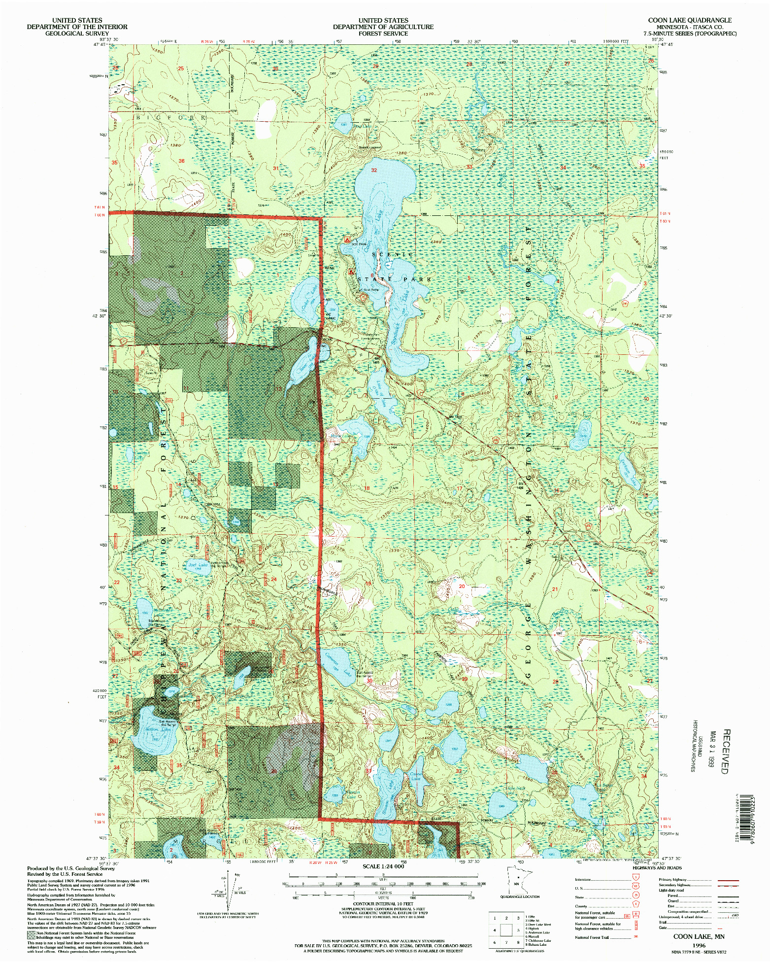 USGS 1:24000-SCALE QUADRANGLE FOR COON LAKE, MN 1996