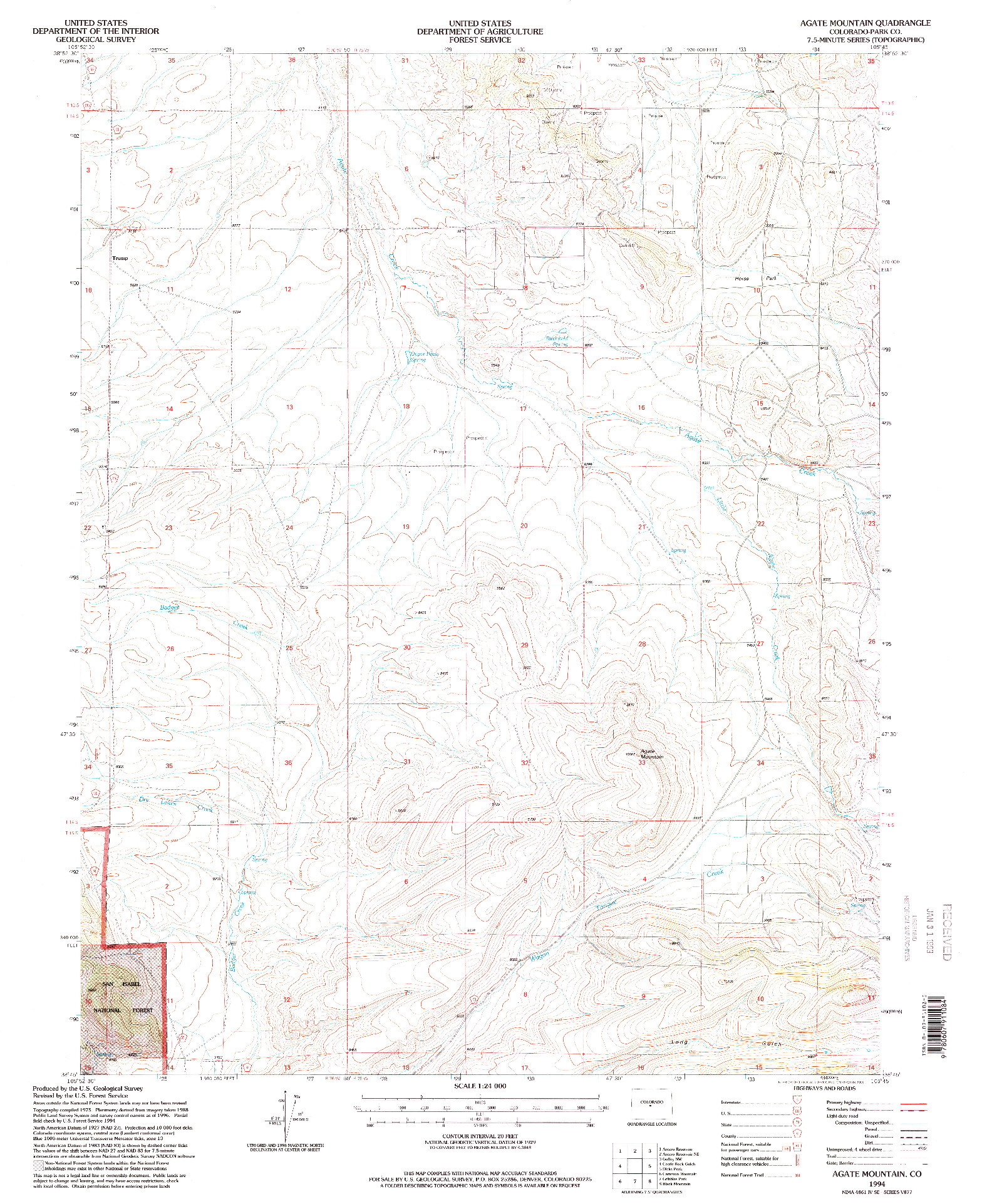 USGS 1:24000-SCALE QUADRANGLE FOR AGATE MOUNTAIN, CO 1994