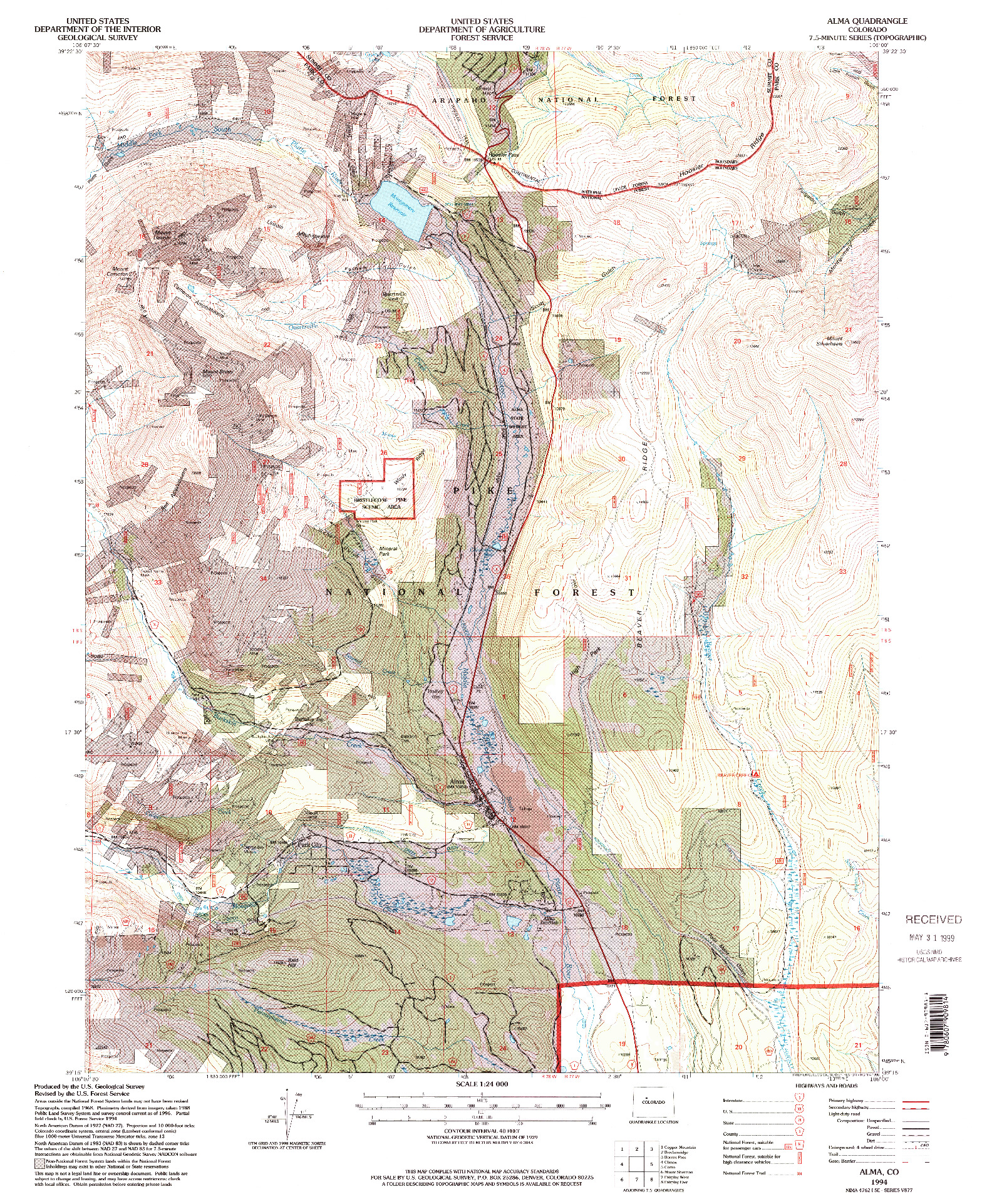 USGS 1:24000-SCALE QUADRANGLE FOR ALMA, CO 1994