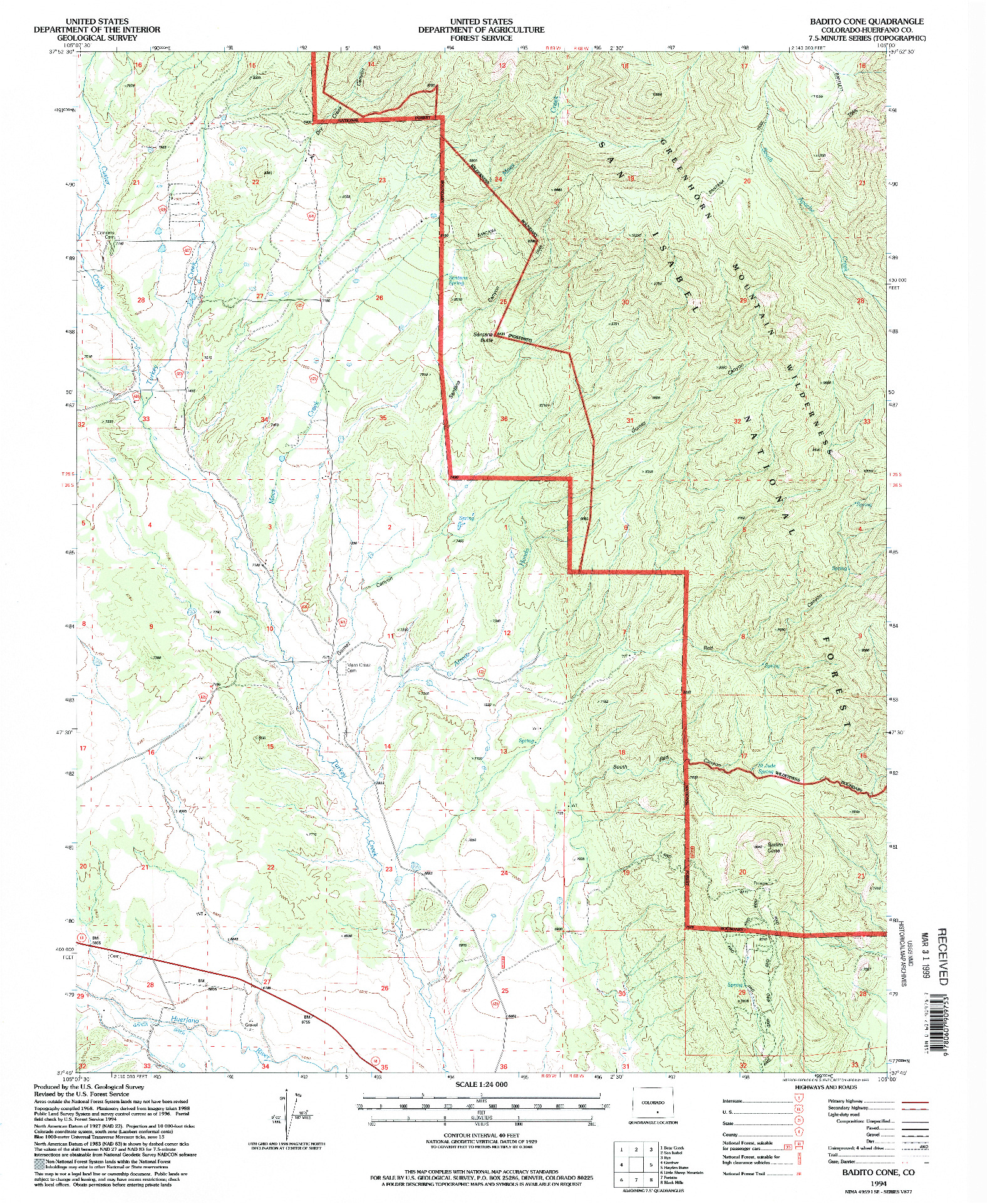 USGS 1:24000-SCALE QUADRANGLE FOR BADITO CONE, CO 1994