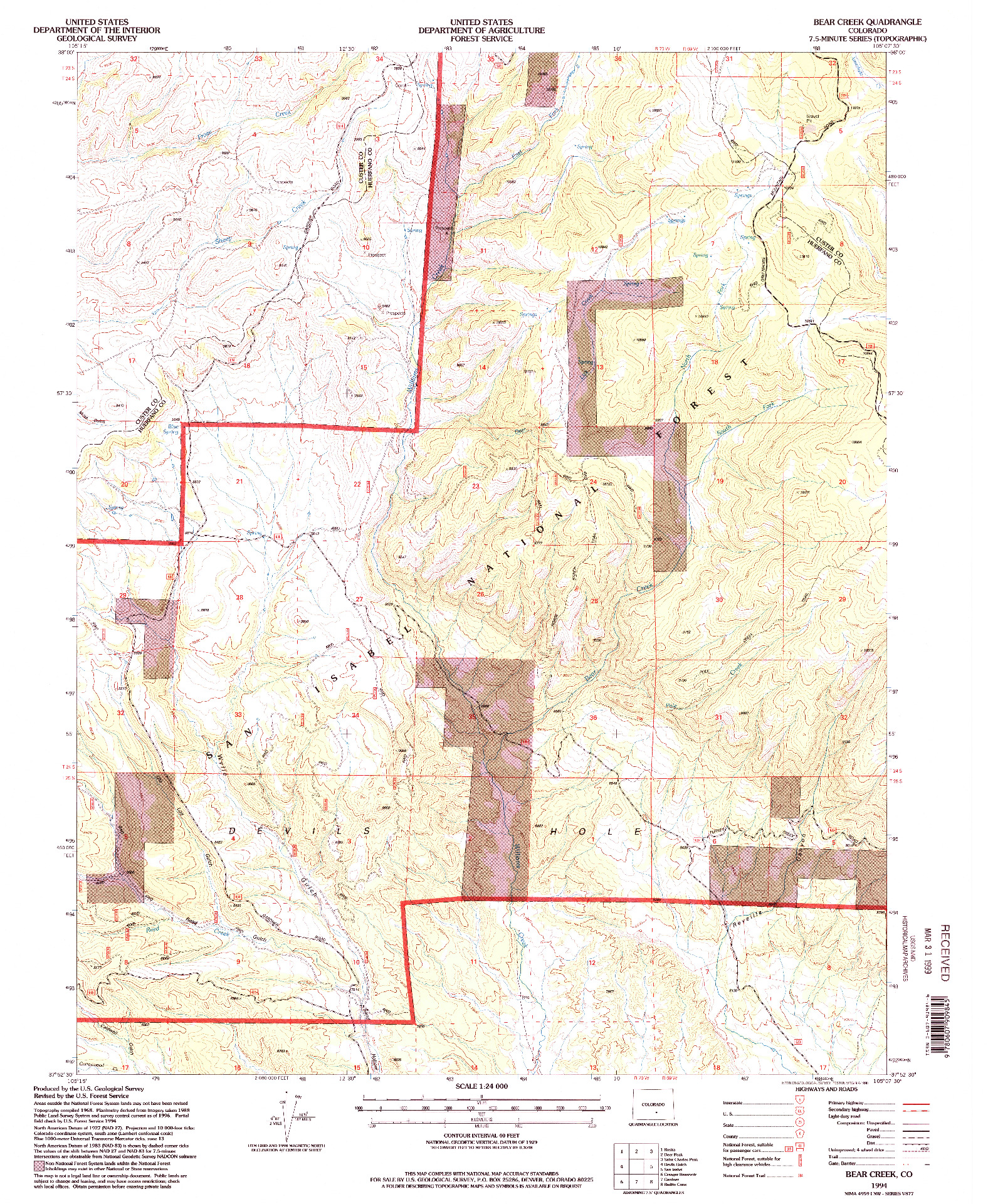 USGS 1:24000-SCALE QUADRANGLE FOR BEAR CREEK, CO 1994