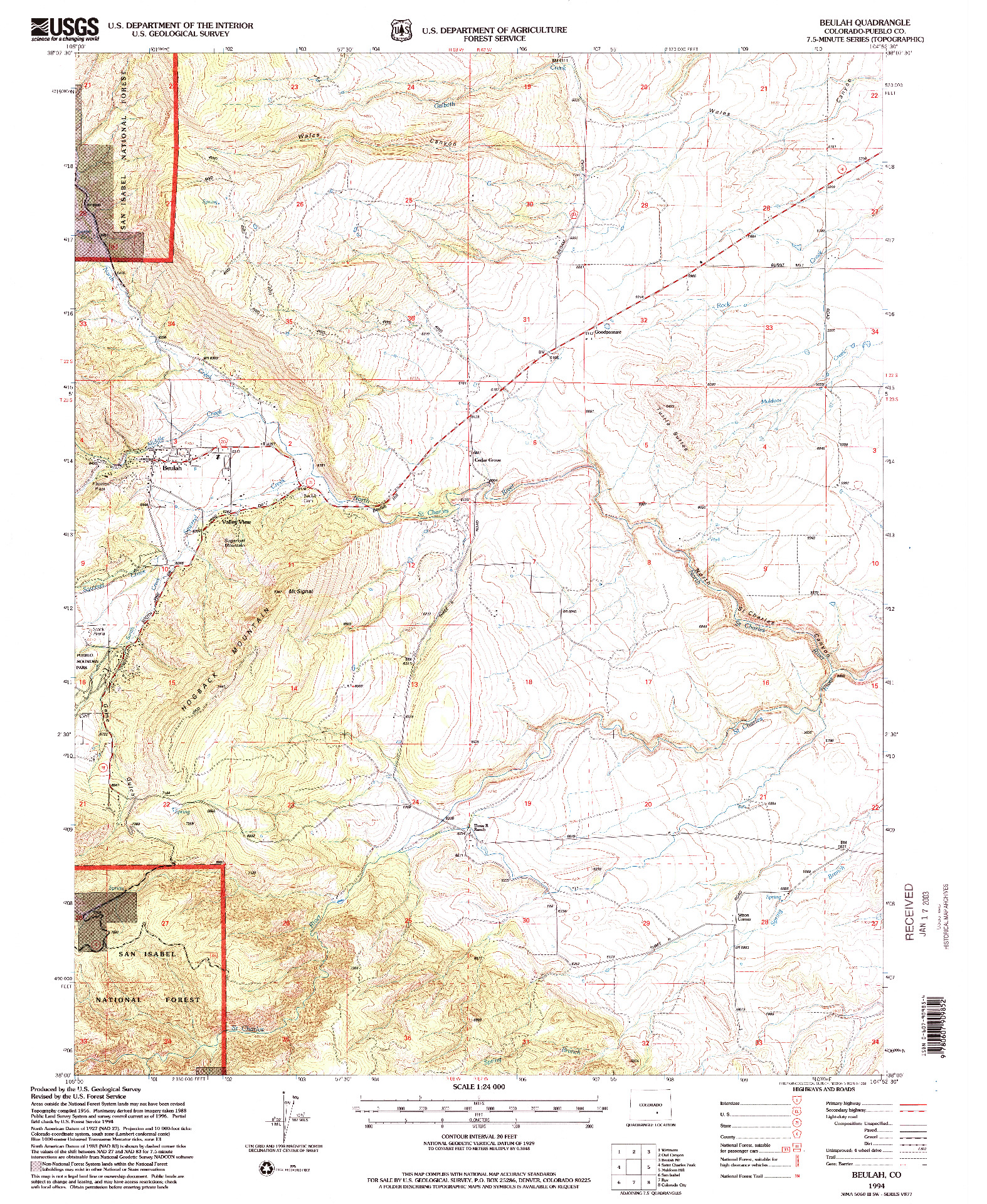 USGS 1:24000-SCALE QUADRANGLE FOR BEULAH, CO 1994