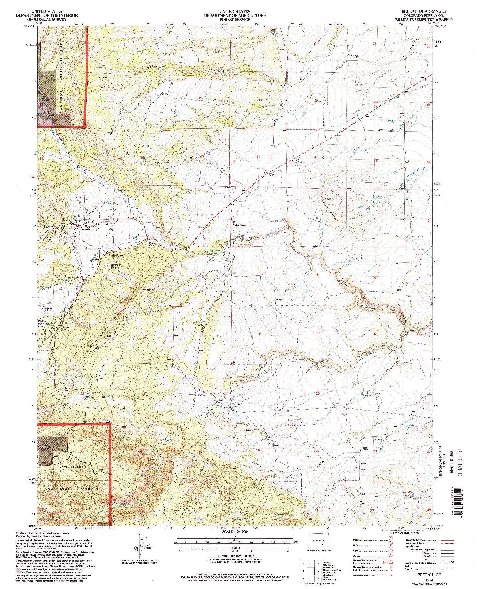 USGS 1:24000-SCALE QUADRANGLE FOR BEULAH, CO 1994