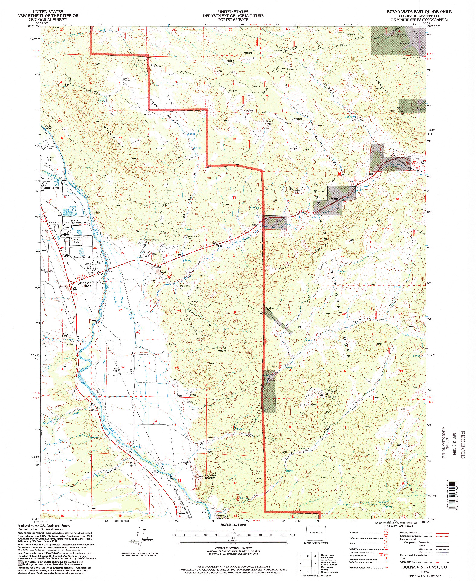 USGS 1:24000-SCALE QUADRANGLE FOR BUENA VISTA EAST, CO 1994