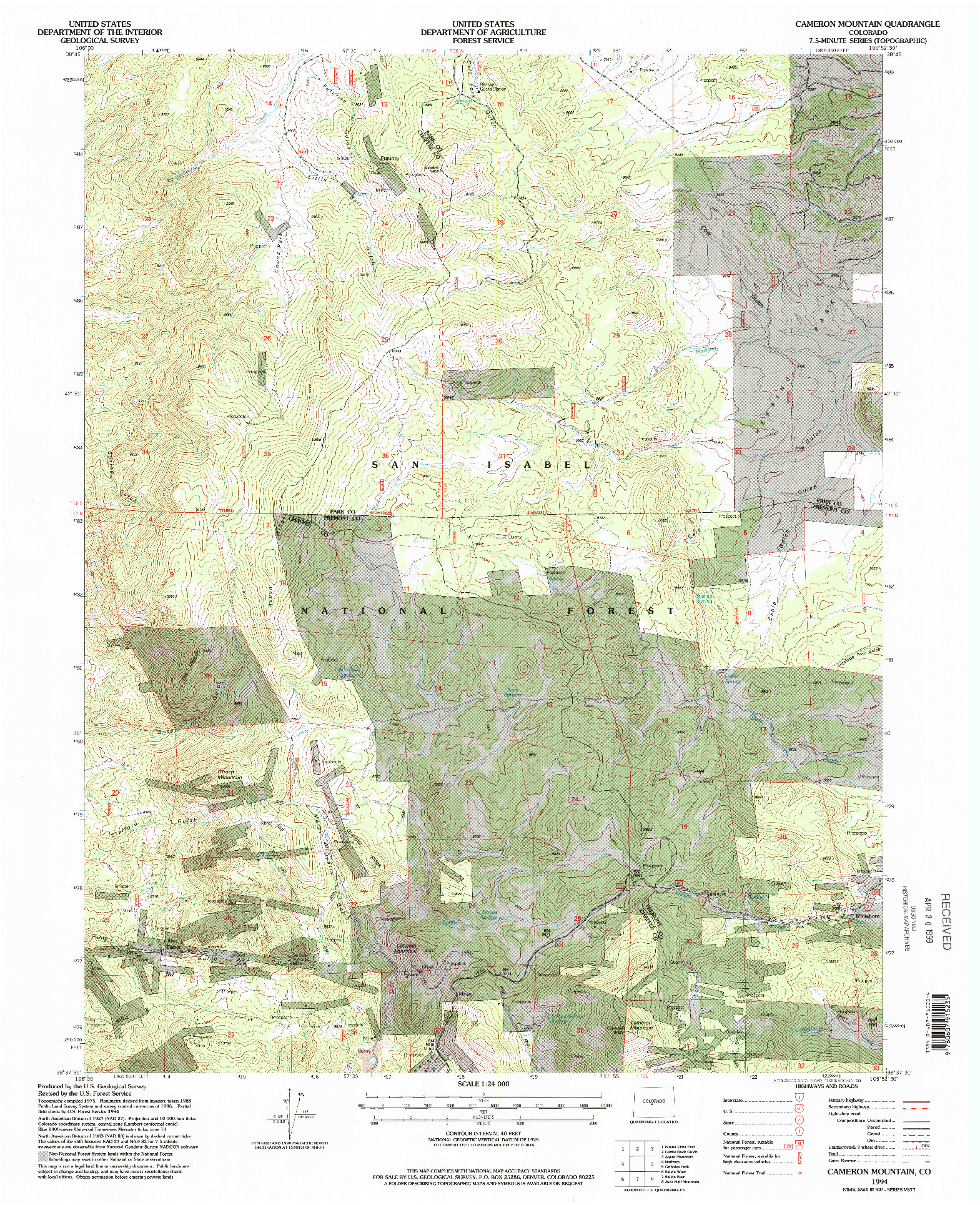 USGS 1:24000-SCALE QUADRANGLE FOR CAMERON MOUNTAIN, CO 1994