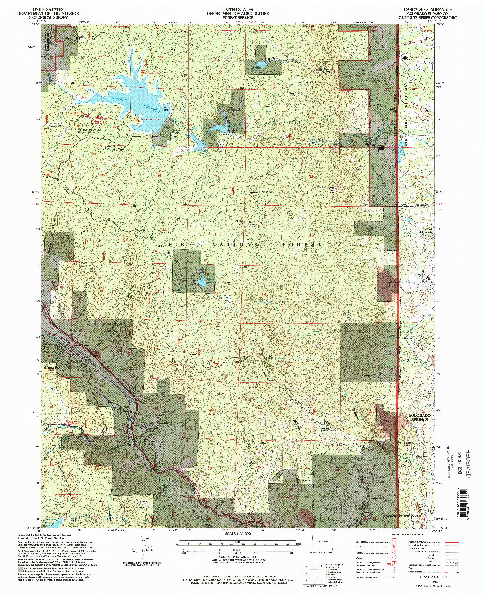 USGS 1:24000-SCALE QUADRANGLE FOR CASCADE, CO 1994