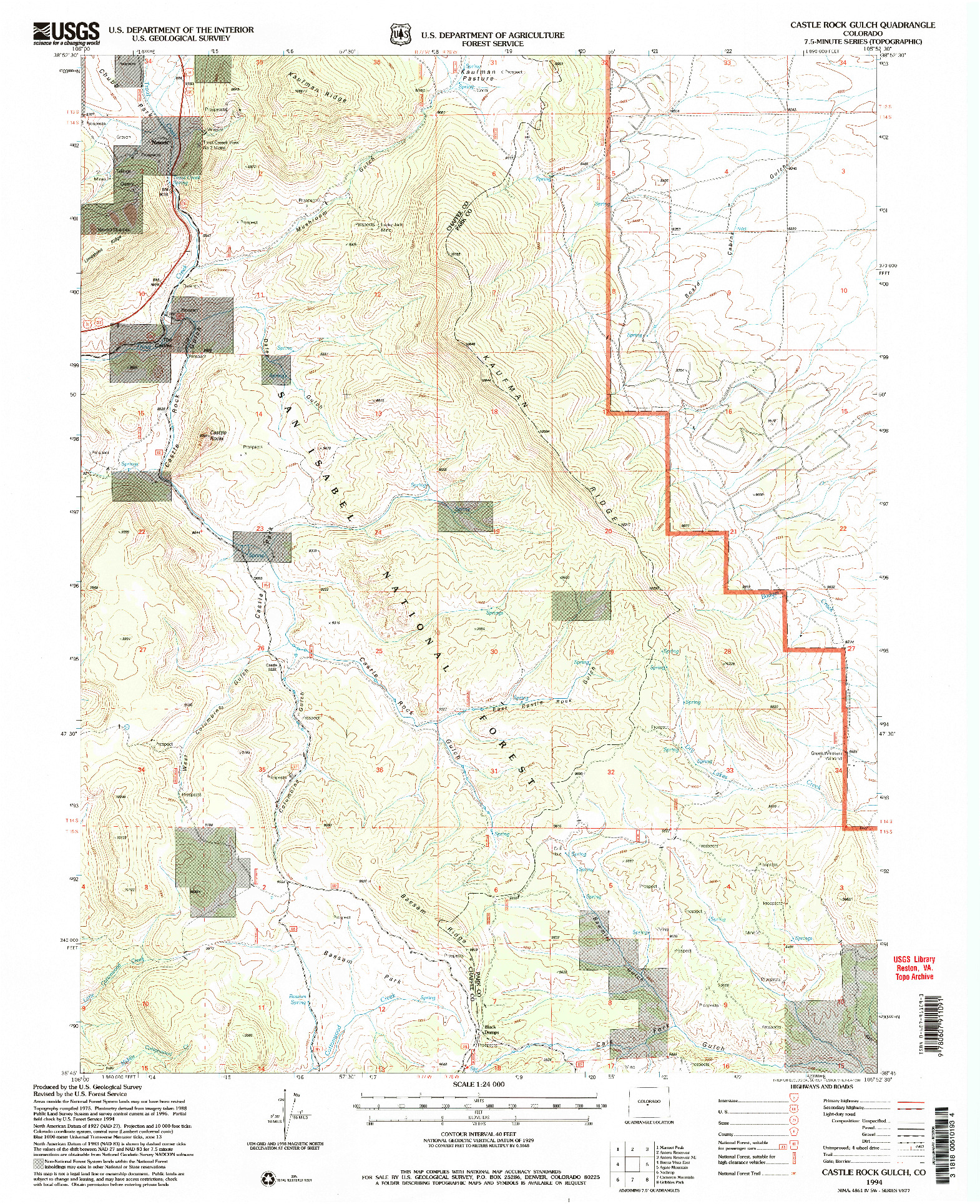 USGS 1:24000-SCALE QUADRANGLE FOR CASTLE ROCK GULCH, CO 1994