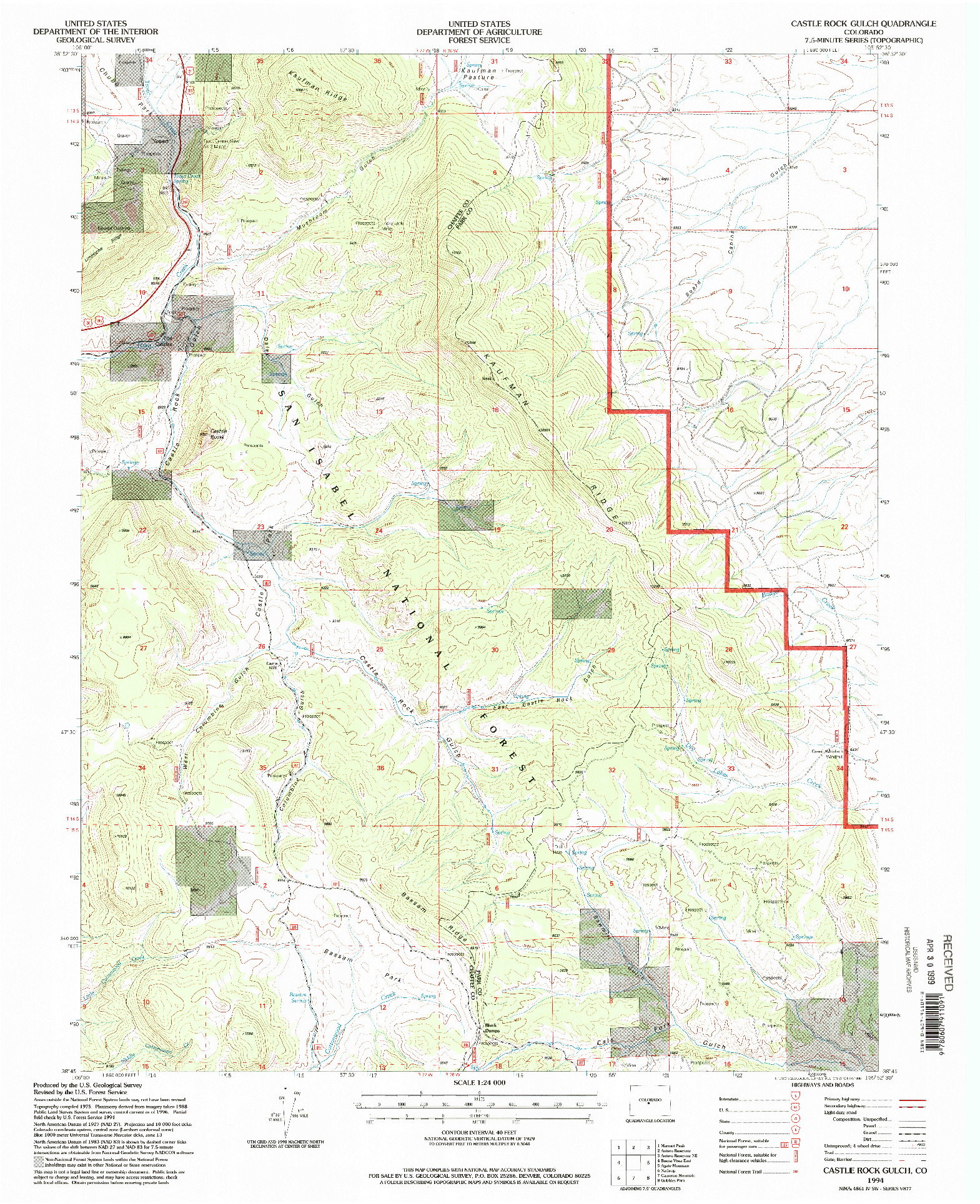 USGS 1:24000-SCALE QUADRANGLE FOR CASTLE ROCK GULCH, CO 1994