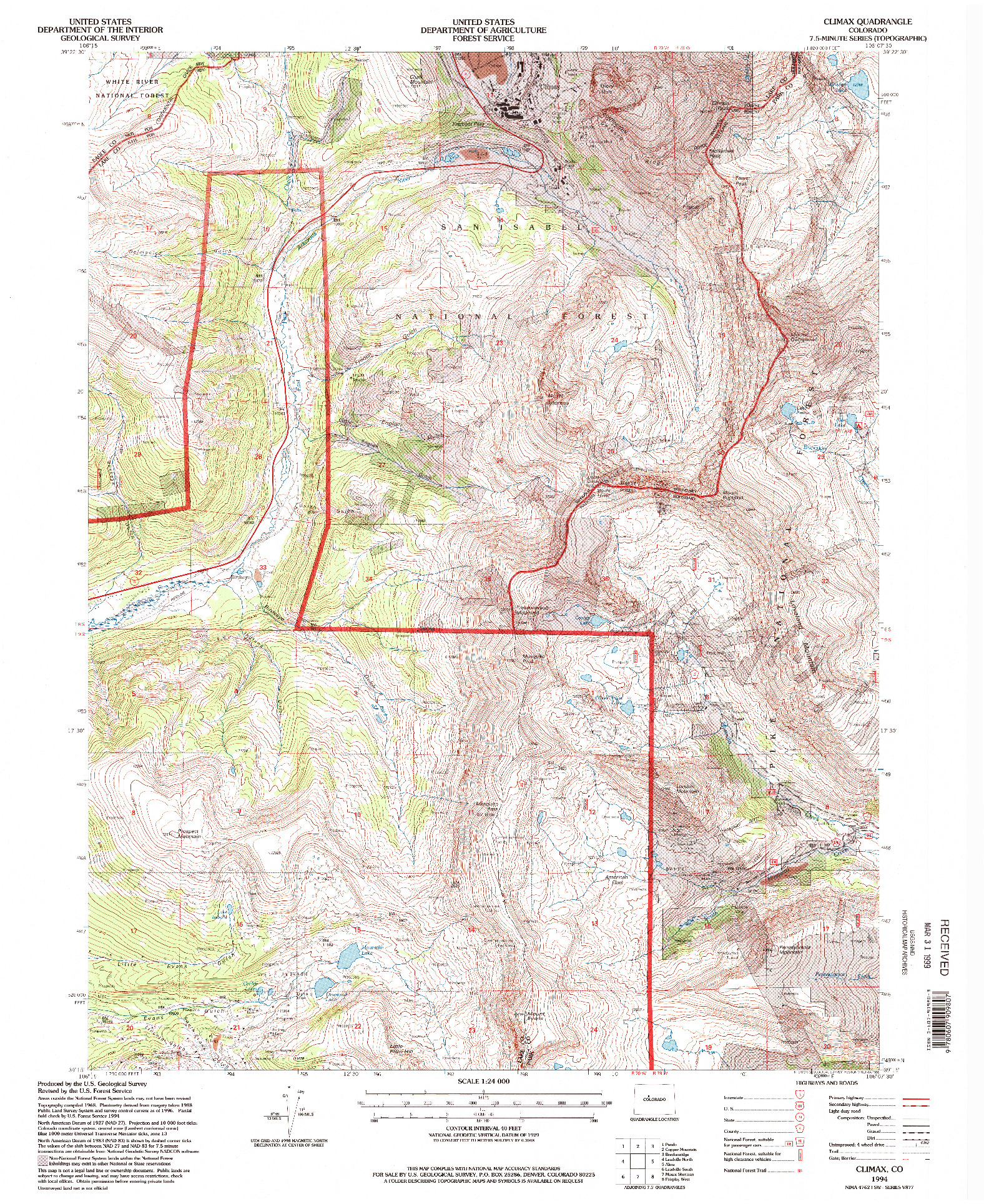USGS 1:24000-SCALE QUADRANGLE FOR CLIMAX, CO 1994