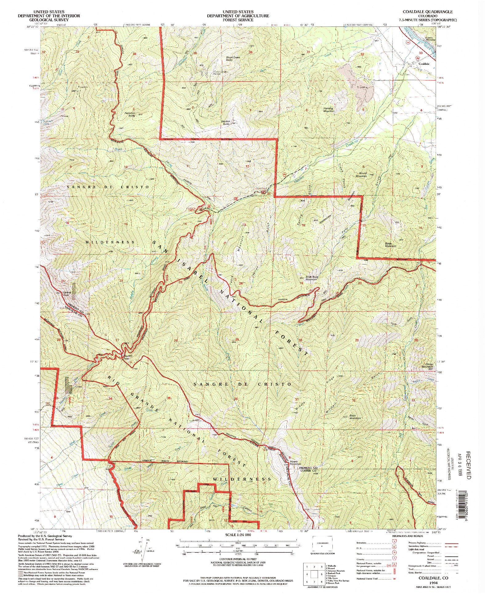 USGS 1:24000-SCALE QUADRANGLE FOR COALDALE, CO 1994