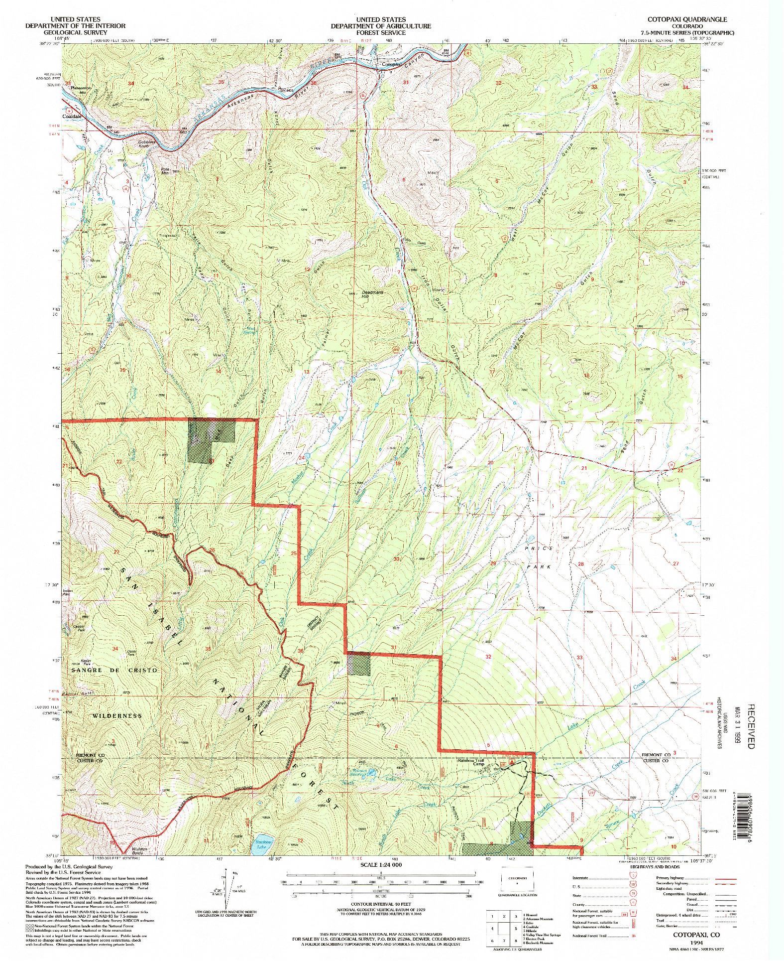 USGS 1:24000-SCALE QUADRANGLE FOR COTOPAXI, CO 1994