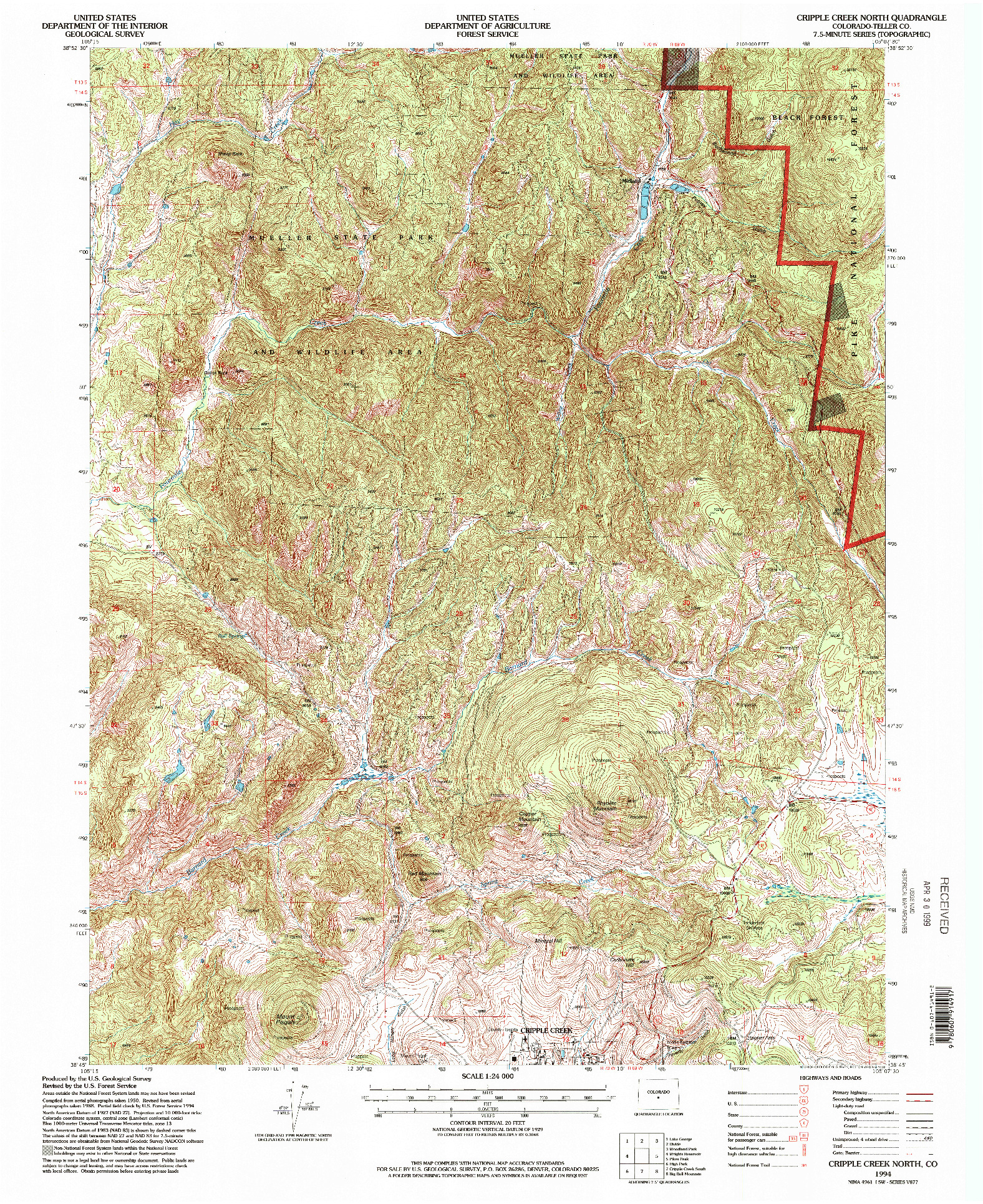 USGS 1:24000-SCALE QUADRANGLE FOR CRIPPLE CREEK NORTH, CO 1994