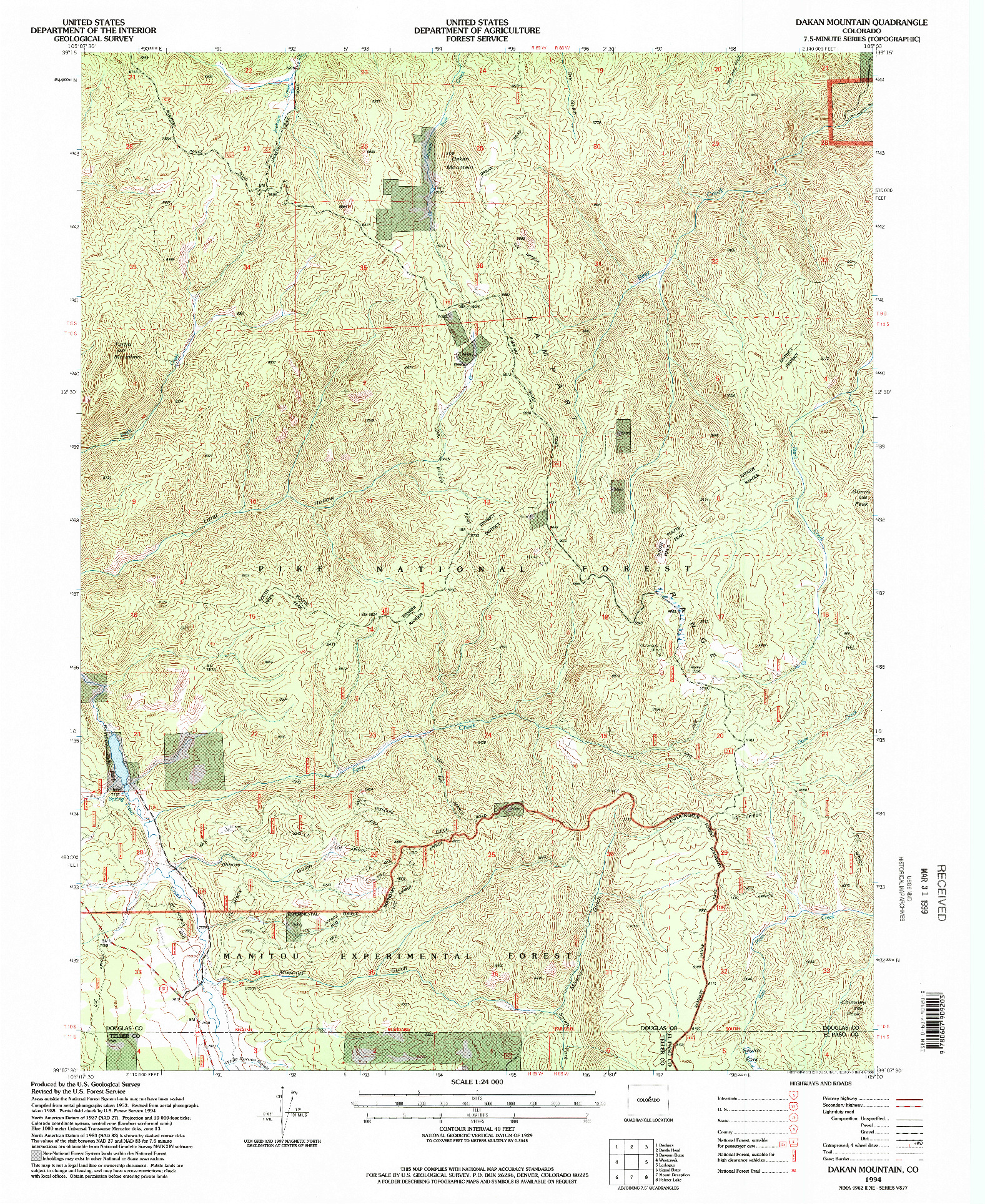 USGS 1:24000-SCALE QUADRANGLE FOR DAKAN MOUNTAIN, CO 1994