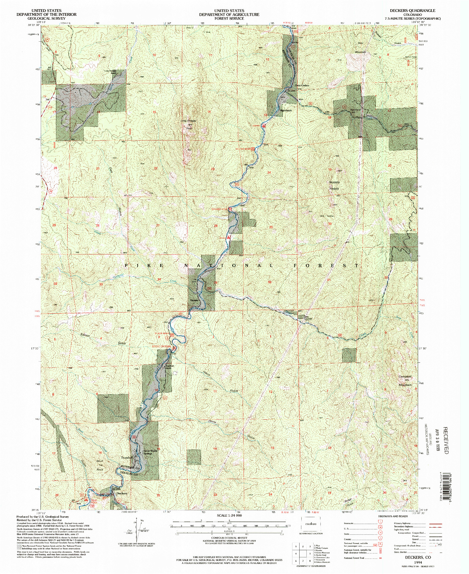 USGS 1:24000-SCALE QUADRANGLE FOR DECKERS, CO 1994
