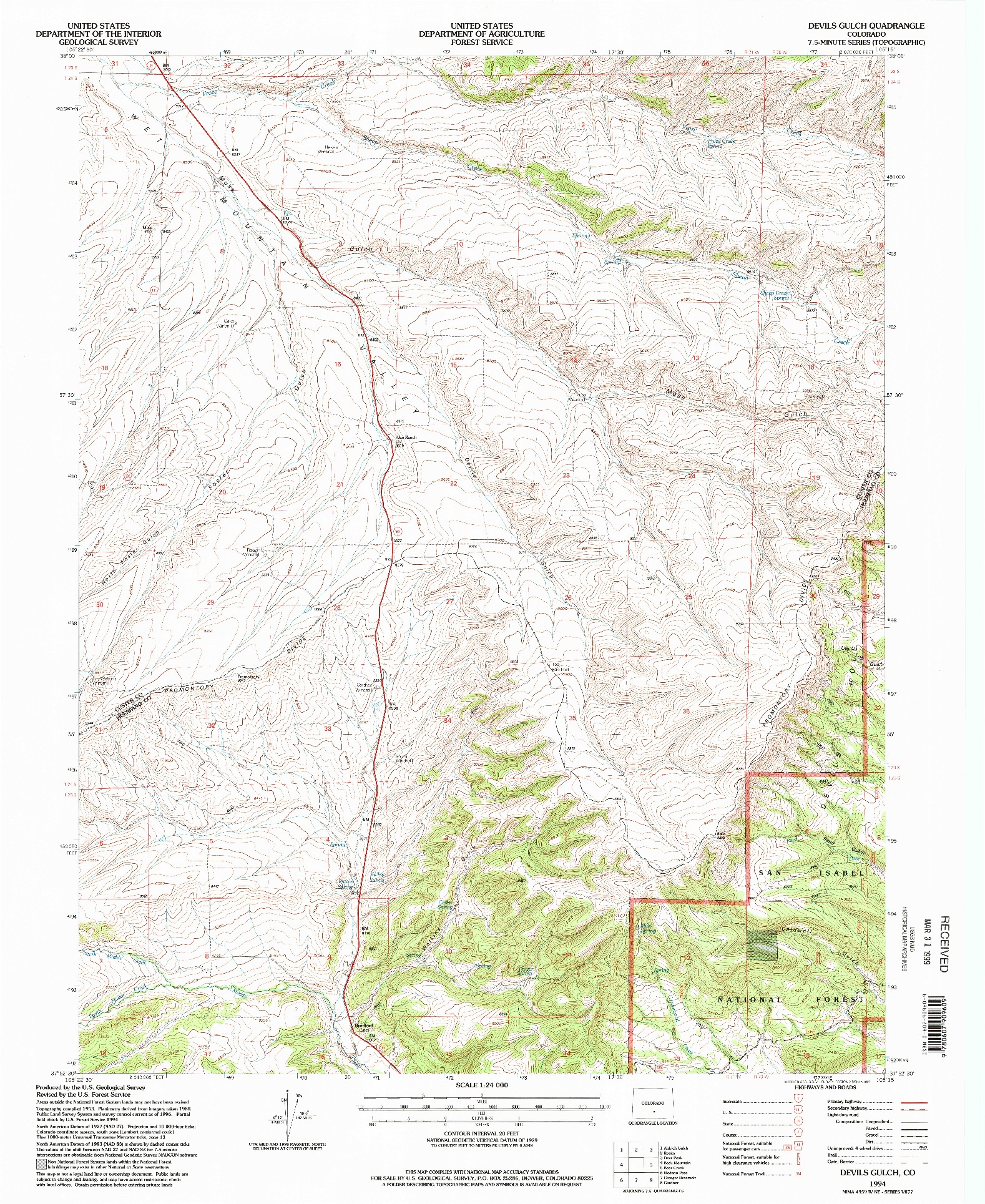 USGS 1:24000-SCALE QUADRANGLE FOR DEVILS GULCH, CO 1994