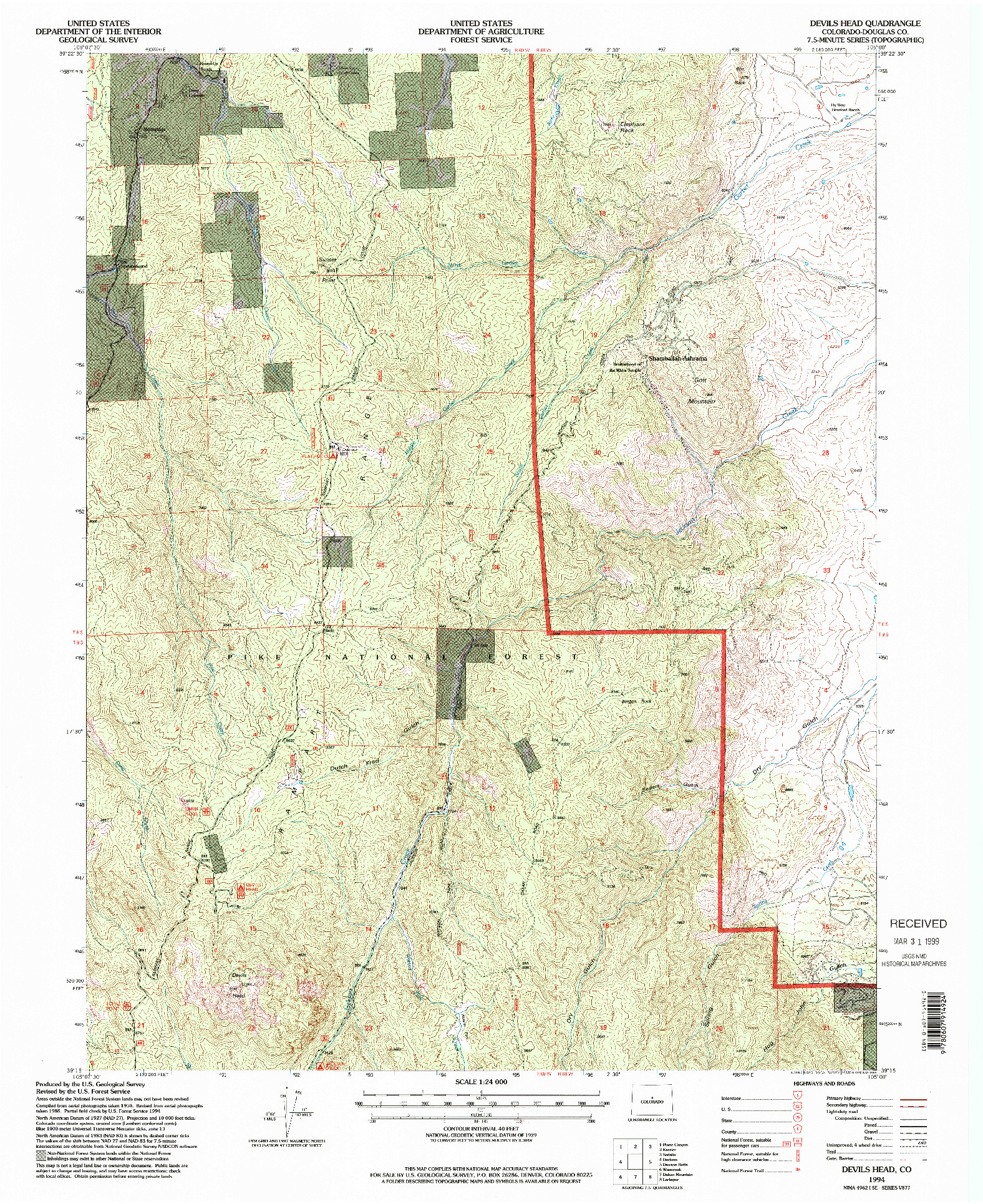 USGS 1:24000-SCALE QUADRANGLE FOR DEVILS HEAD, CO 1994