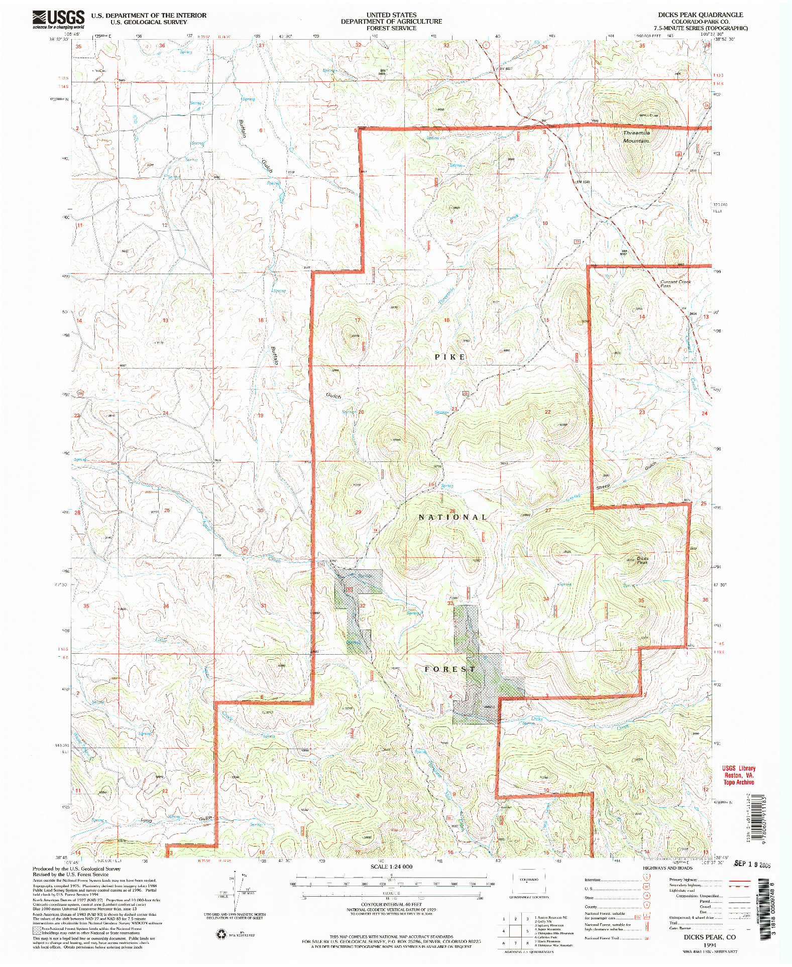 USGS 1:24000-SCALE QUADRANGLE FOR DICKS PEAK, CO 1994