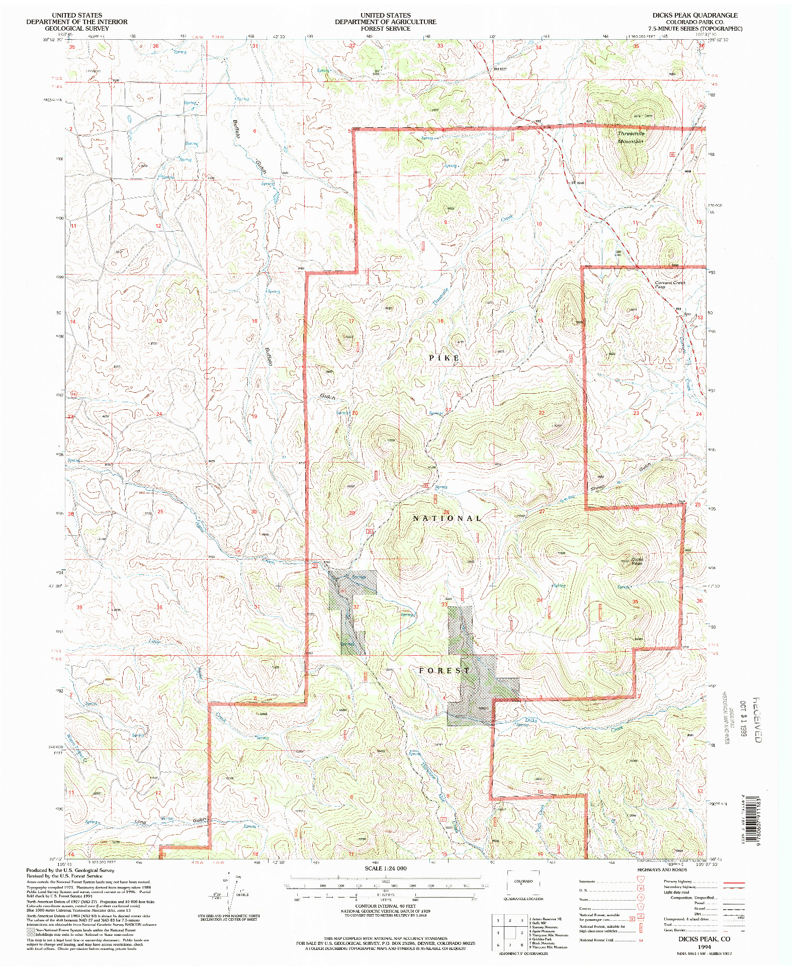 USGS 1:24000-SCALE QUADRANGLE FOR DICKS PEAK, CO 1994