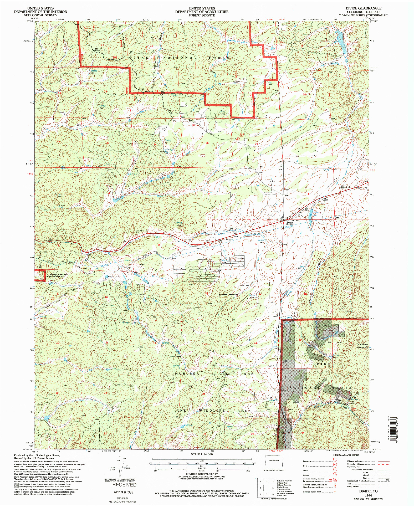 USGS 1:24000-SCALE QUADRANGLE FOR DIVIDE, CO 1994