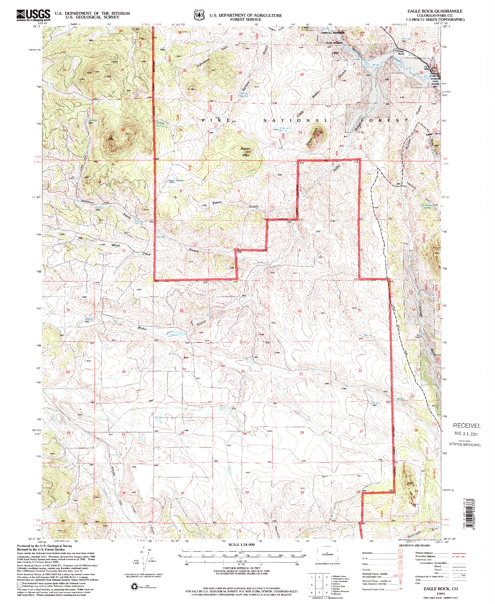 USGS 1:24000-SCALE QUADRANGLE FOR EAGLE ROCK, CO 1994